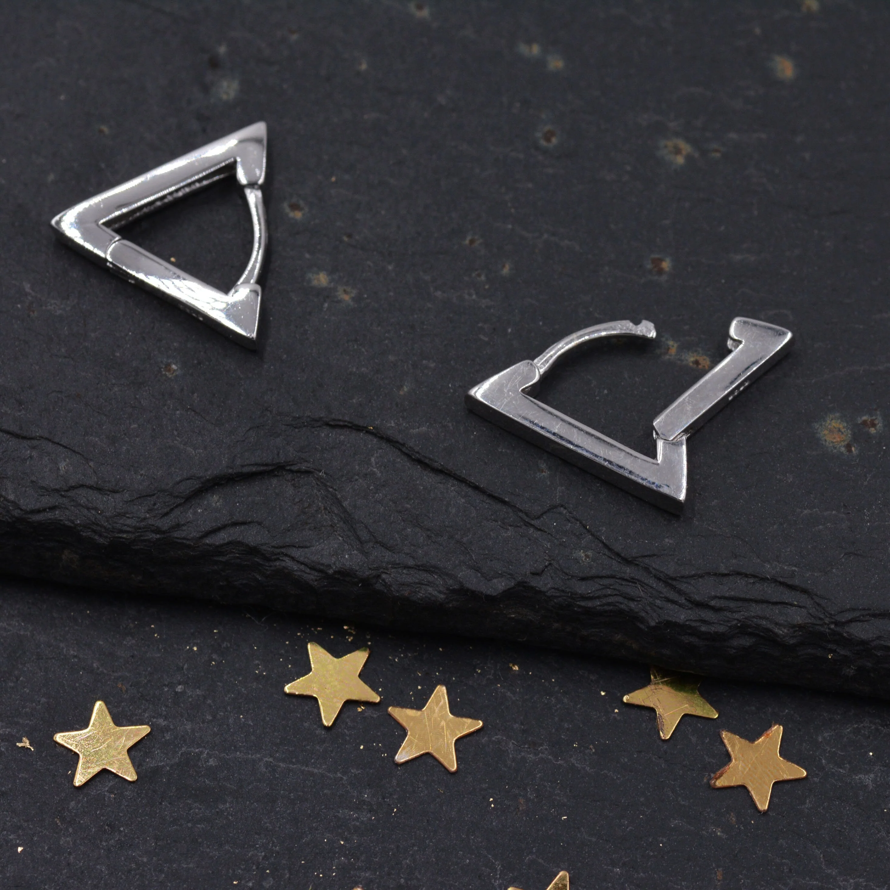Sterling Silver Triangle Huggie Hoop Earrings, Geometric Design, Classic and Elegant Jewellery - Image 3