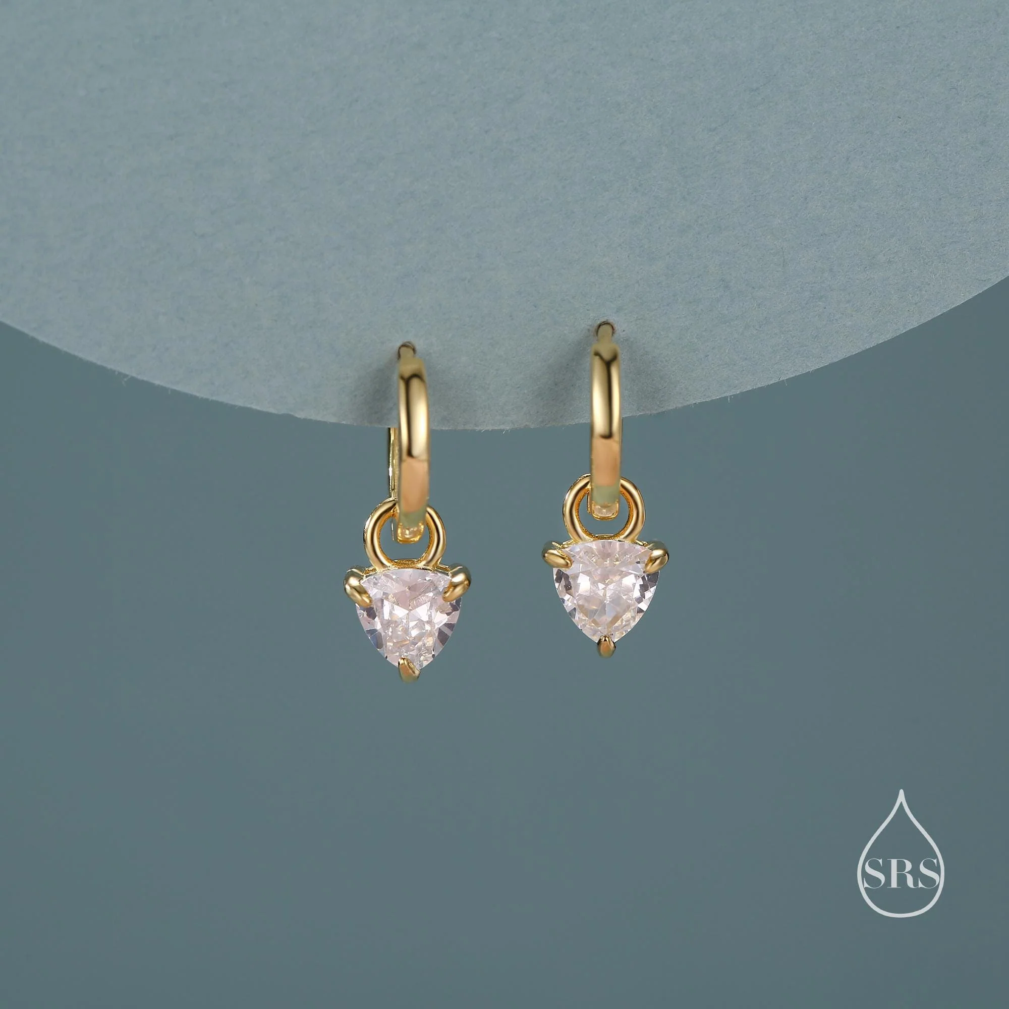 Sterling Silver Trillion Cut CZ Hoop Earrings, Silver, Gold or Rose Gold, Triangle Dangle Hoop Earrings, Interchangeable Charms - Image 2