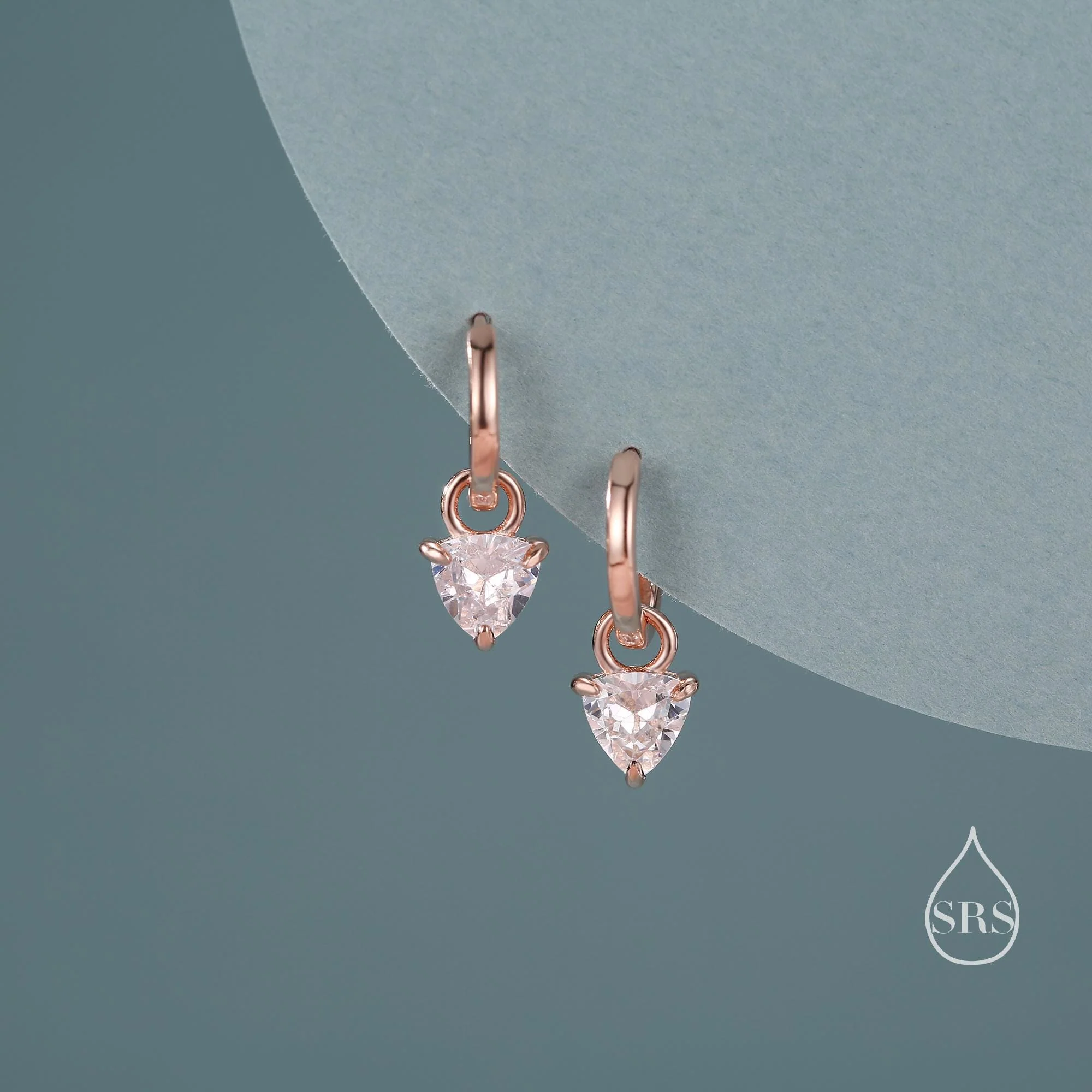 Sterling Silver Trillion Cut CZ Hoop Earrings, Silver, Gold or Rose Gold, Triangle Dangle Hoop Earrings, Interchangeable Charms - Image 3