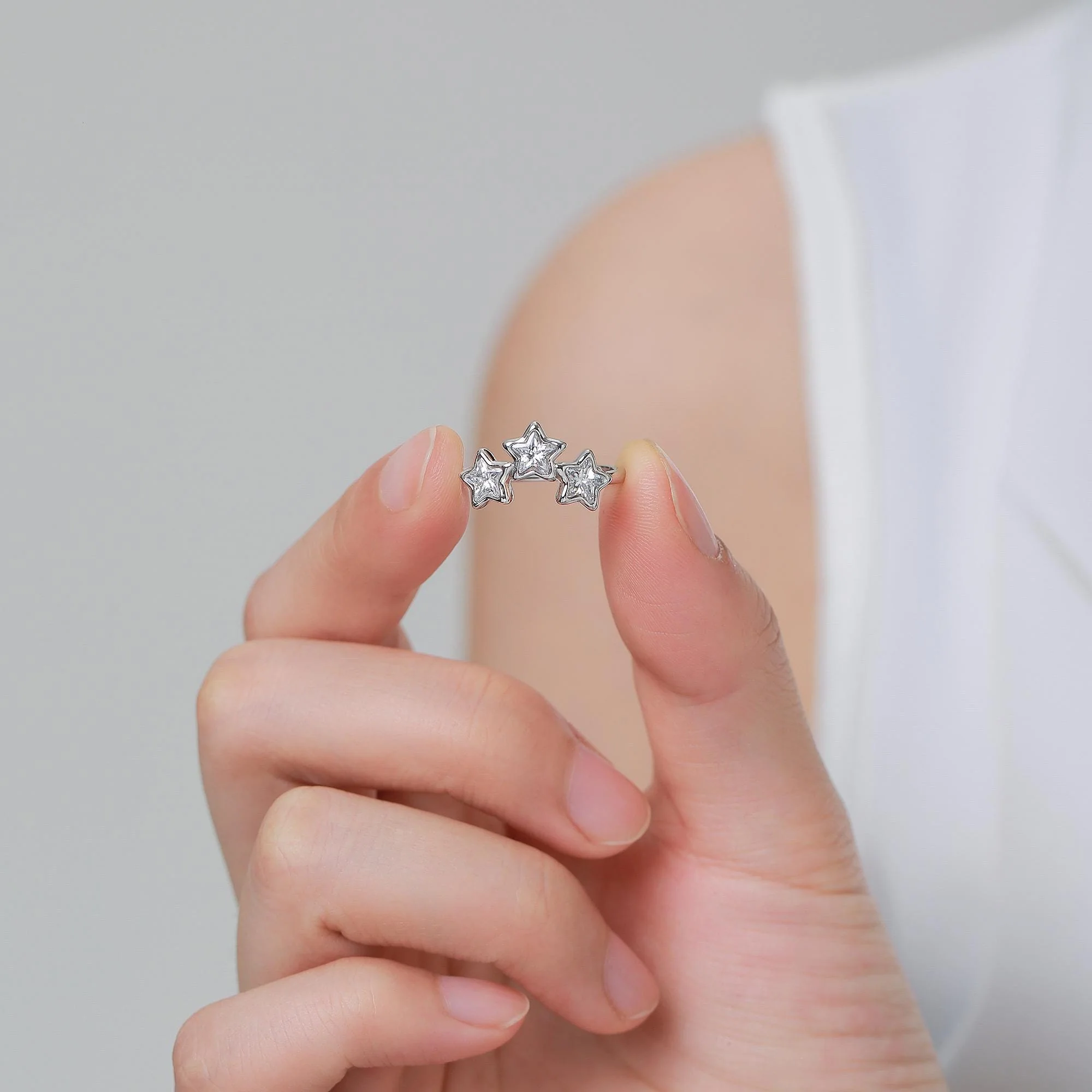 Sterling Silver Triple Star CZ Ring, Blue or Clear CZ Crystal Star Ring, Adjustable Size, Celestial Jewellery, CZ Star Ring - Image 5