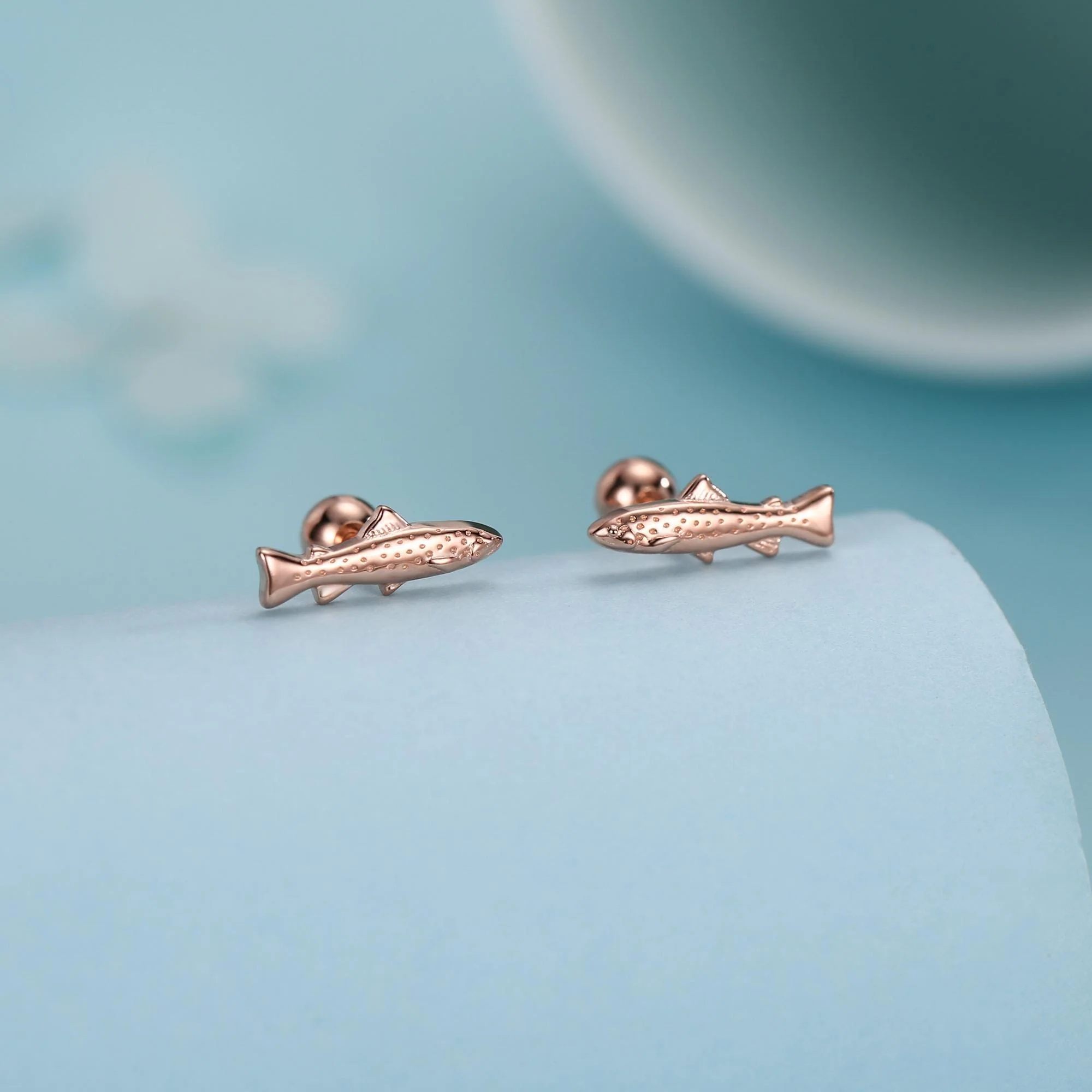 Sterling Silver Trout 18G Screw Back Stud Earrings with Ball Backs - Image 4