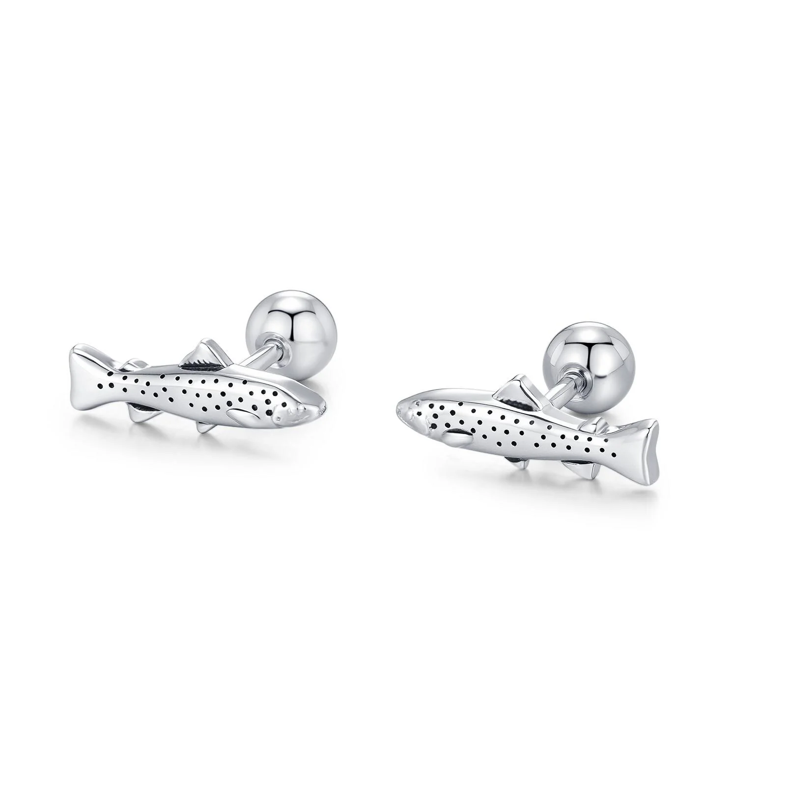 Sterling Silver Trout 18G Screw Back Stud Earrings with Ball Backs - Image 7
