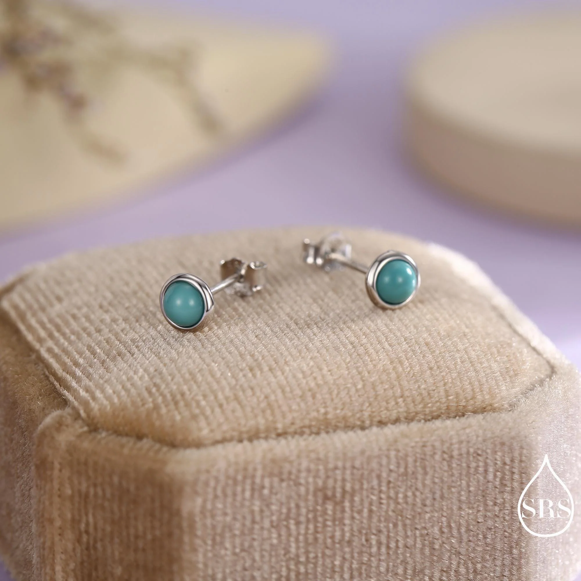 Sterling Silver Turquoise Stud Earrings, 3 or 4mm, Blue or Green Turquoise Gemstone, Bezel, Minimalist December Birthstone - Image 18