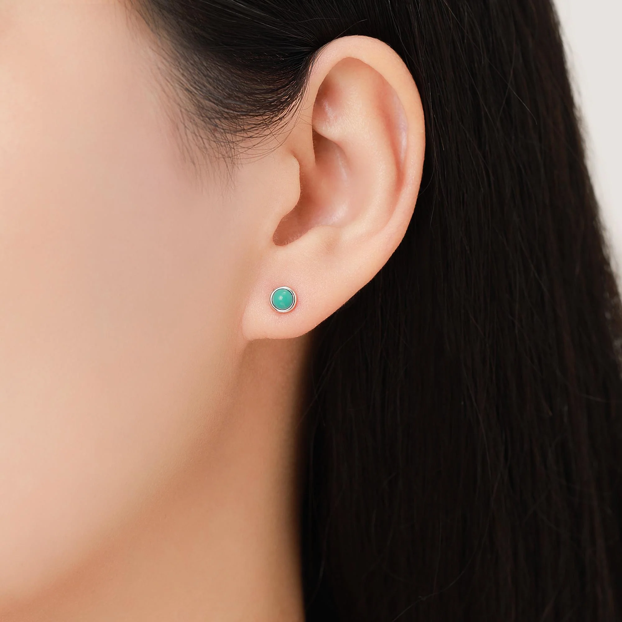 Sterling Silver Turquoise Stud Earrings, 3 or 4mm, Blue or Green Turquoise Gemstone, Bezel, Minimalist December Birthstone - Image 9