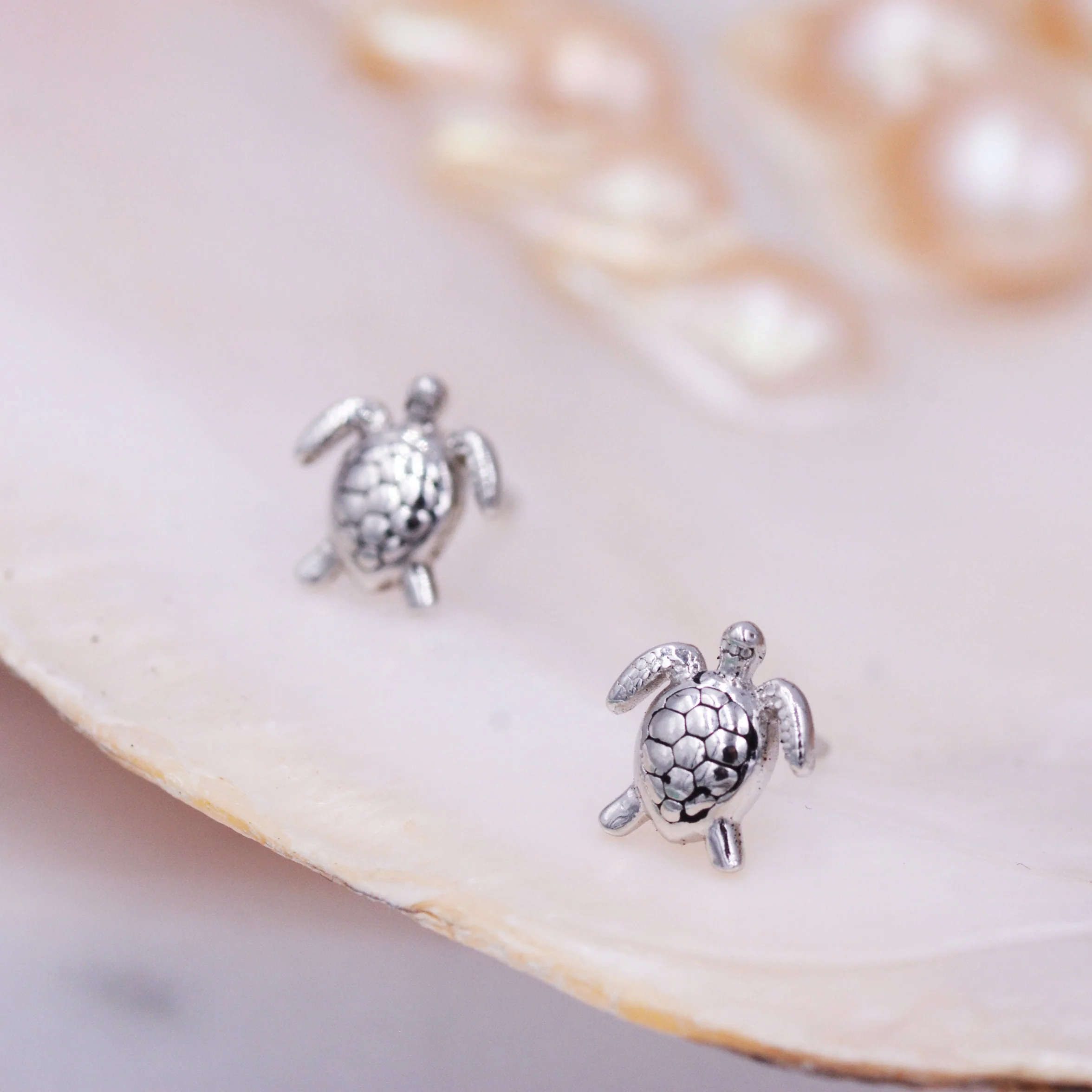 Sterling Silver Turtle Stud Earrings, Sea Turtle Earrings, Cute and Quirky - Image 7