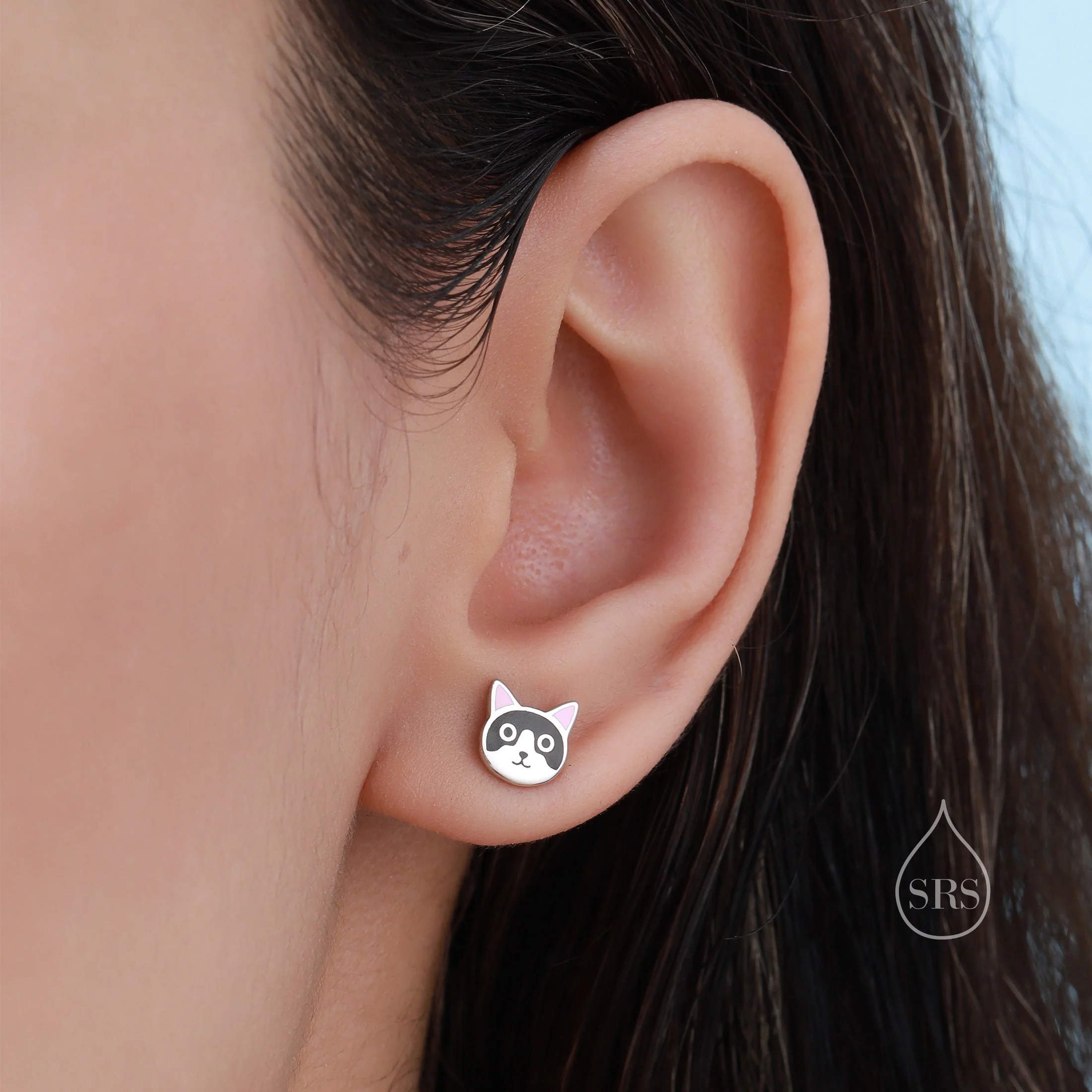 Sterling Silver Tuxedo Cat Enamel Stud Earrings, Silver Cat Earrings, Black and White Cat Earrings, Tiny Cat Stud, Cute Kitty Stud Earrings - Image 5