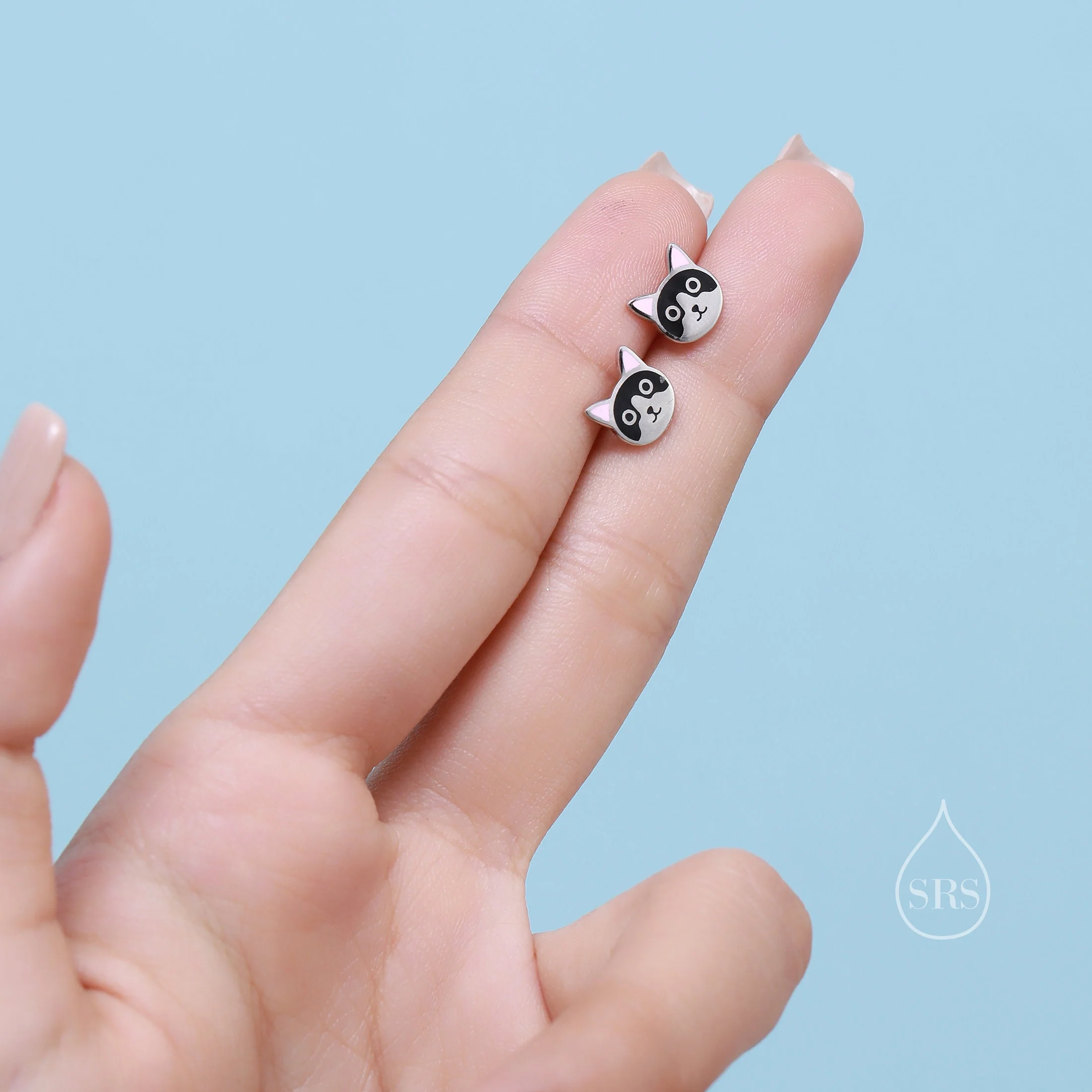Sterling Silver Tuxedo Cat Enamel Stud Earrings, Silver Cat Earrings, Black and White Cat Earrings, Tiny Cat Stud, Cute Kitty Stud Earrings - Image 6