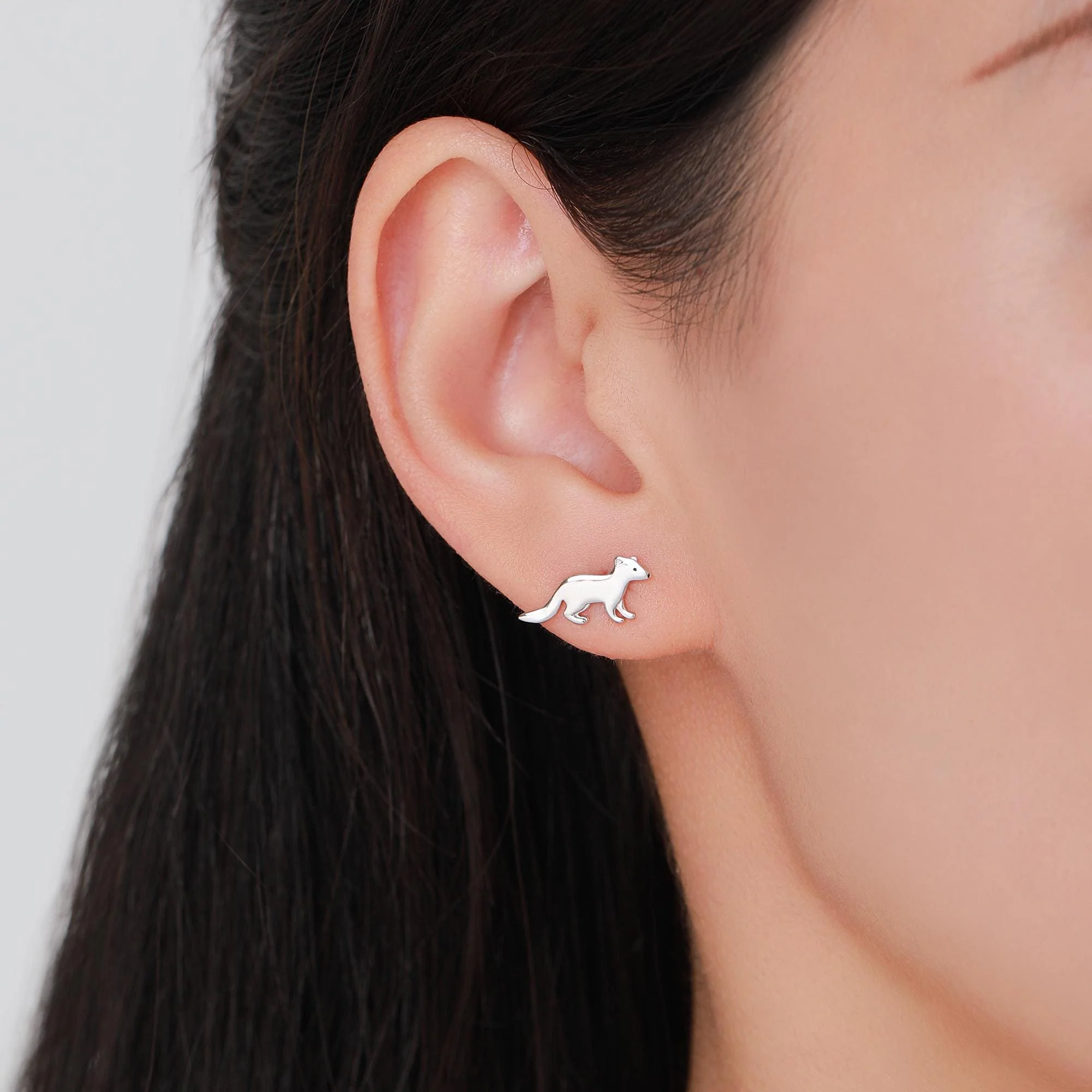 Sterling Silver Very Cute Weasel Stud Earrings, Available in Silver, Gold or Rose Gold Finish, Fun and Quirky, Nature Inspired - Image 7