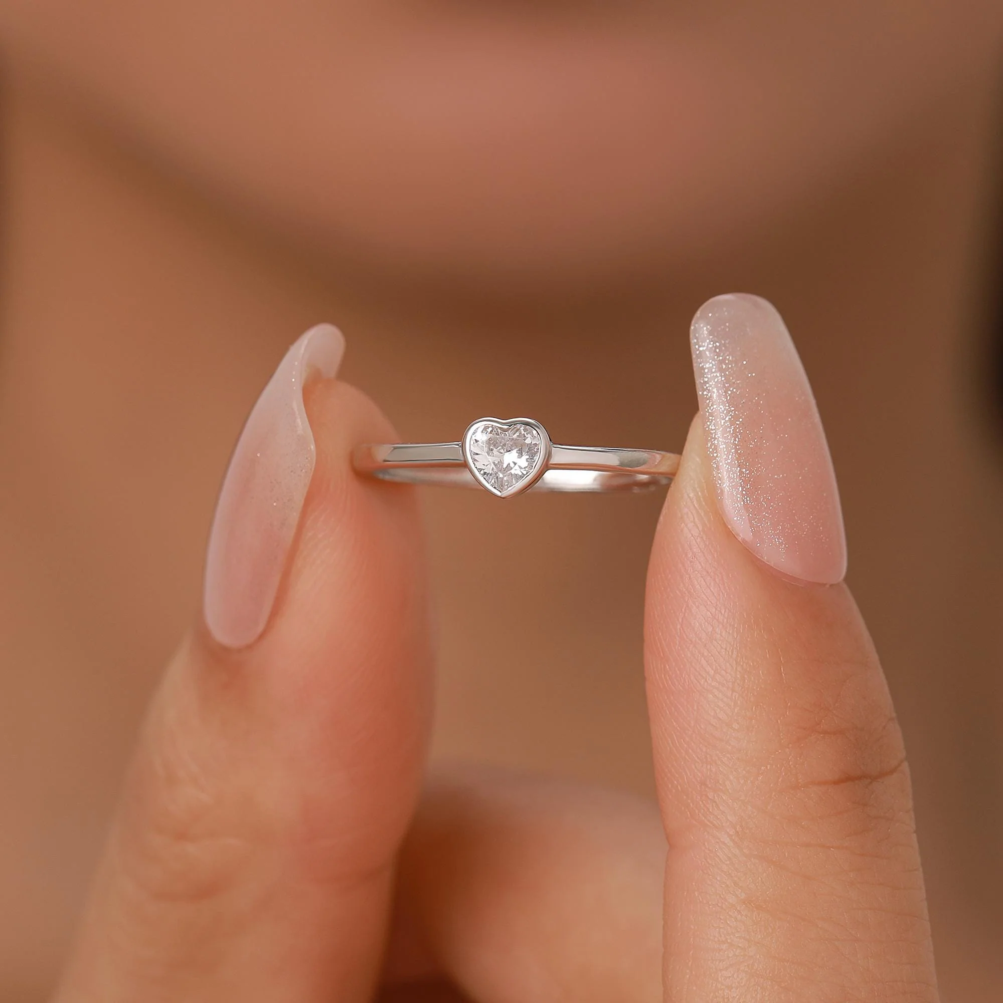 Sterling Silver Very Tiny CZ Heart Ring, Adjustable Size, Small Heart Ring, Tiny Heart Ring, Tiny CZ Heart Ring - Image 3