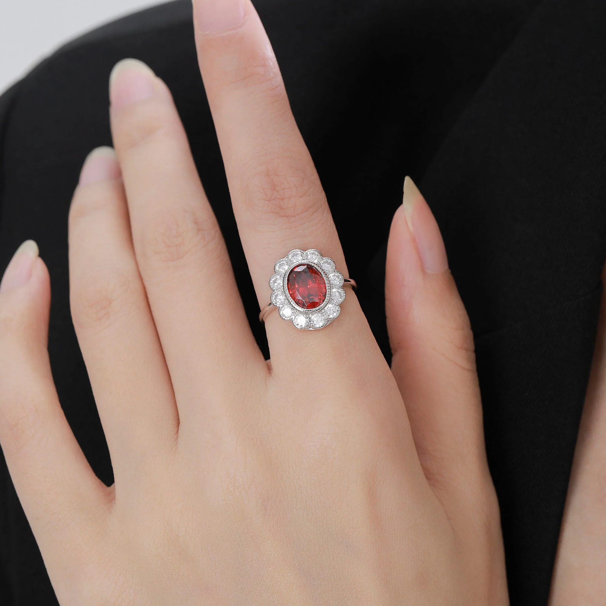 Sterling Silver Vintage Inspired Garnet Red CZ Ring, Adjustable Size, Blue CZ Ring, Vintage Style Garnet Ring, Lab Created CZ RIng