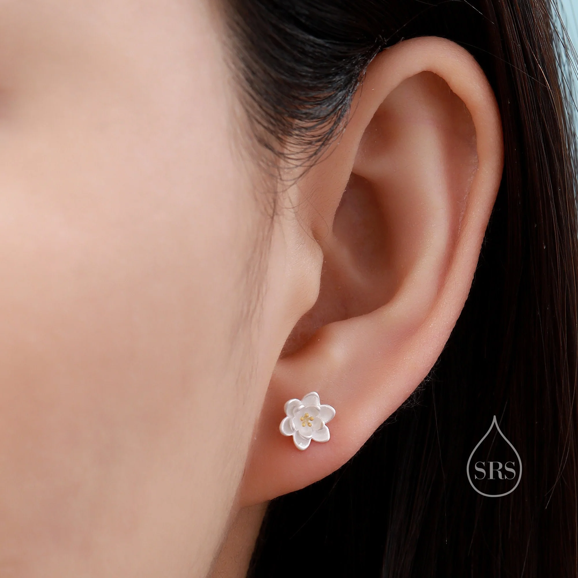 Sterling Silver Water lily Lotus Flower Blossom Stud Earrings and Necklace with Partial 18ct Gold Plating, Sweet Cute Pretty Jewellery - Image 5