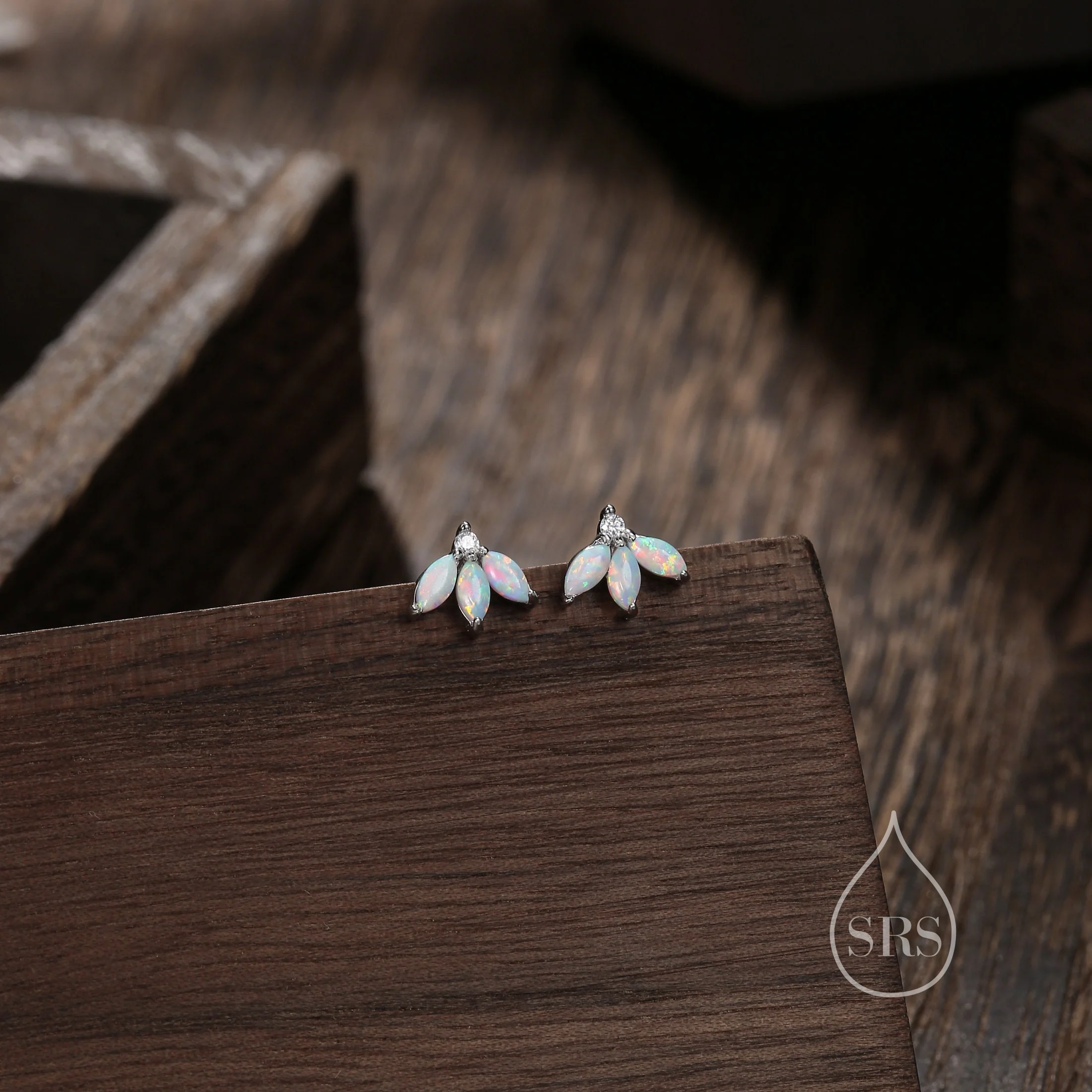Sterling Silver White Opal Marquise Cluster CZ Stud Earrings, Marquise Fan Stud, Opal Crown Stud, Gold or Silver, Minimalist - Image 10