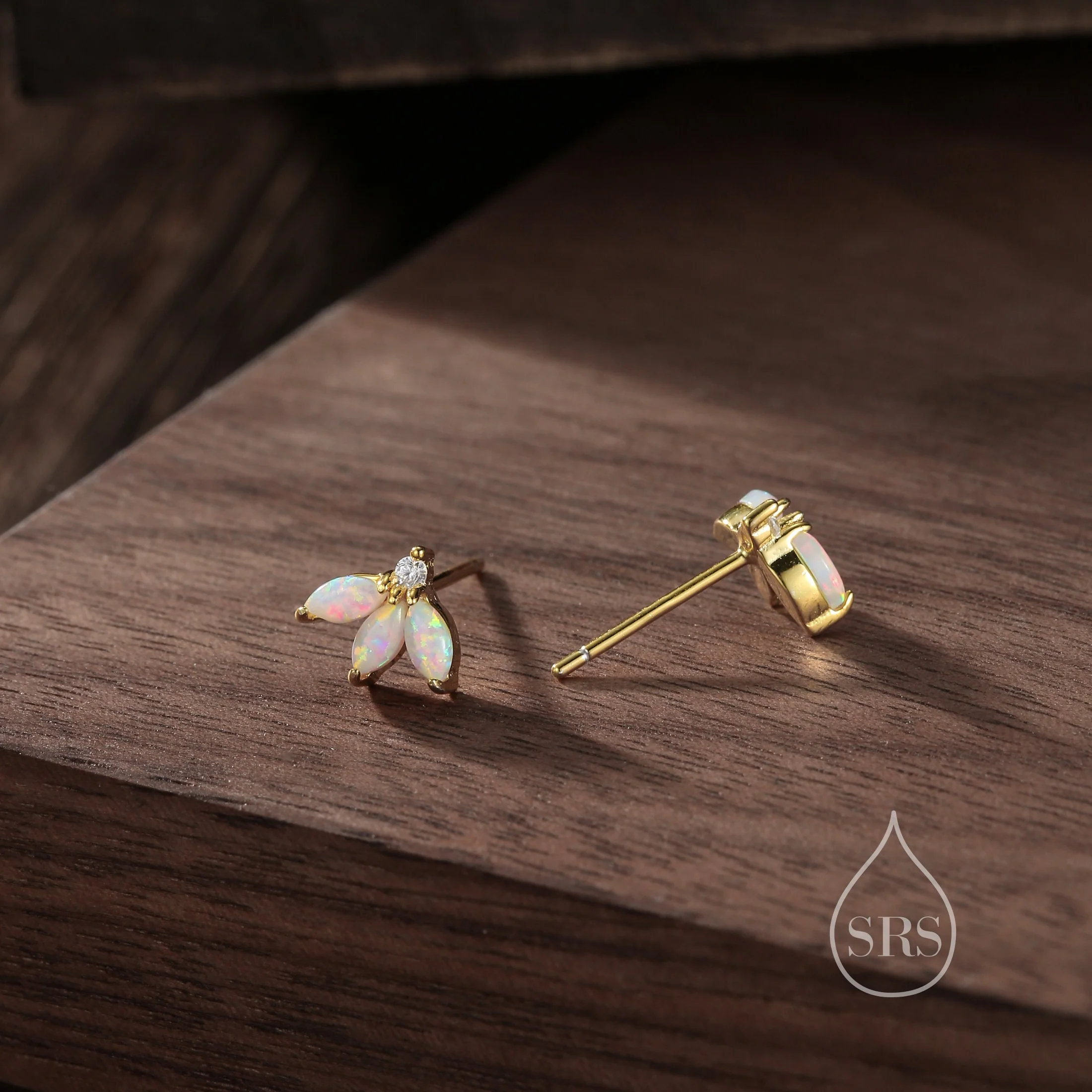 Sterling Silver White Opal Marquise Cluster CZ Stud Earrings, Marquise Fan Stud, Opal Crown Stud, Gold or Silver, Minimalist - Image 11