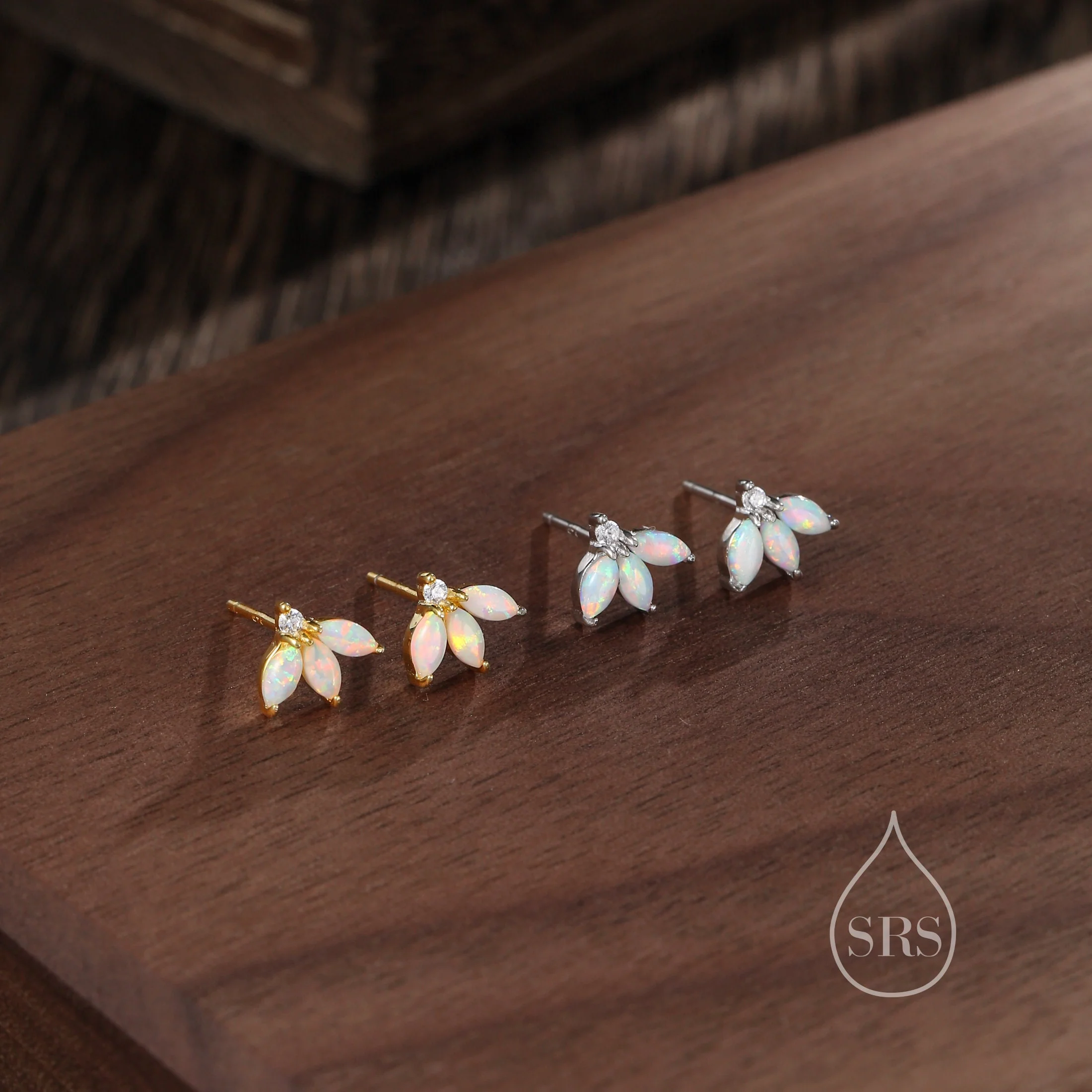Sterling Silver White Opal Marquise Cluster CZ Stud Earrings, Marquise Fan Stud, Opal Crown Stud, Gold or Silver, Minimalist - Image 12