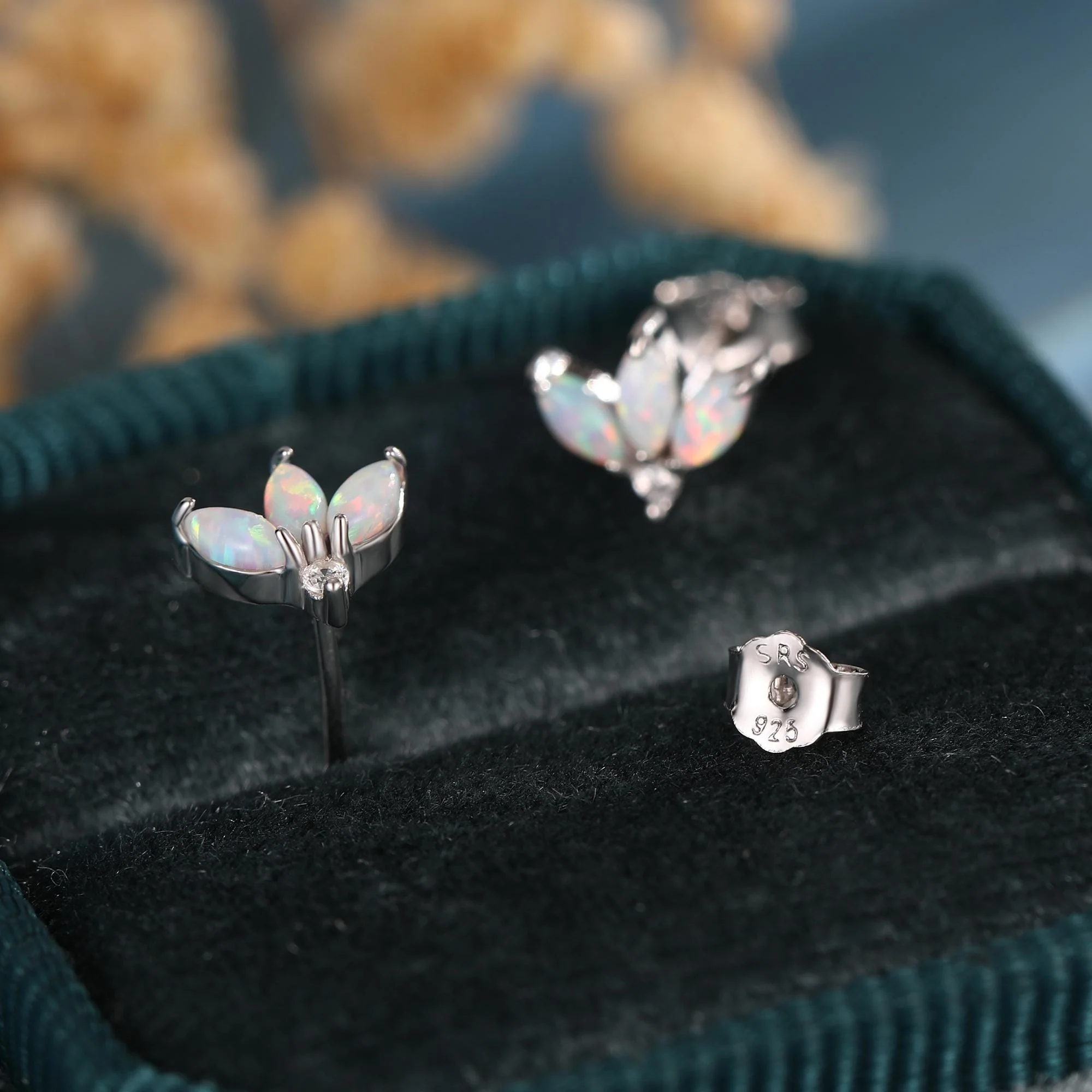 Sterling Silver White Opal Marquise Cluster CZ Stud Earrings, Marquise Fan Stud, Opal Crown Stud, Gold or Silver, Minimalist - Image 3