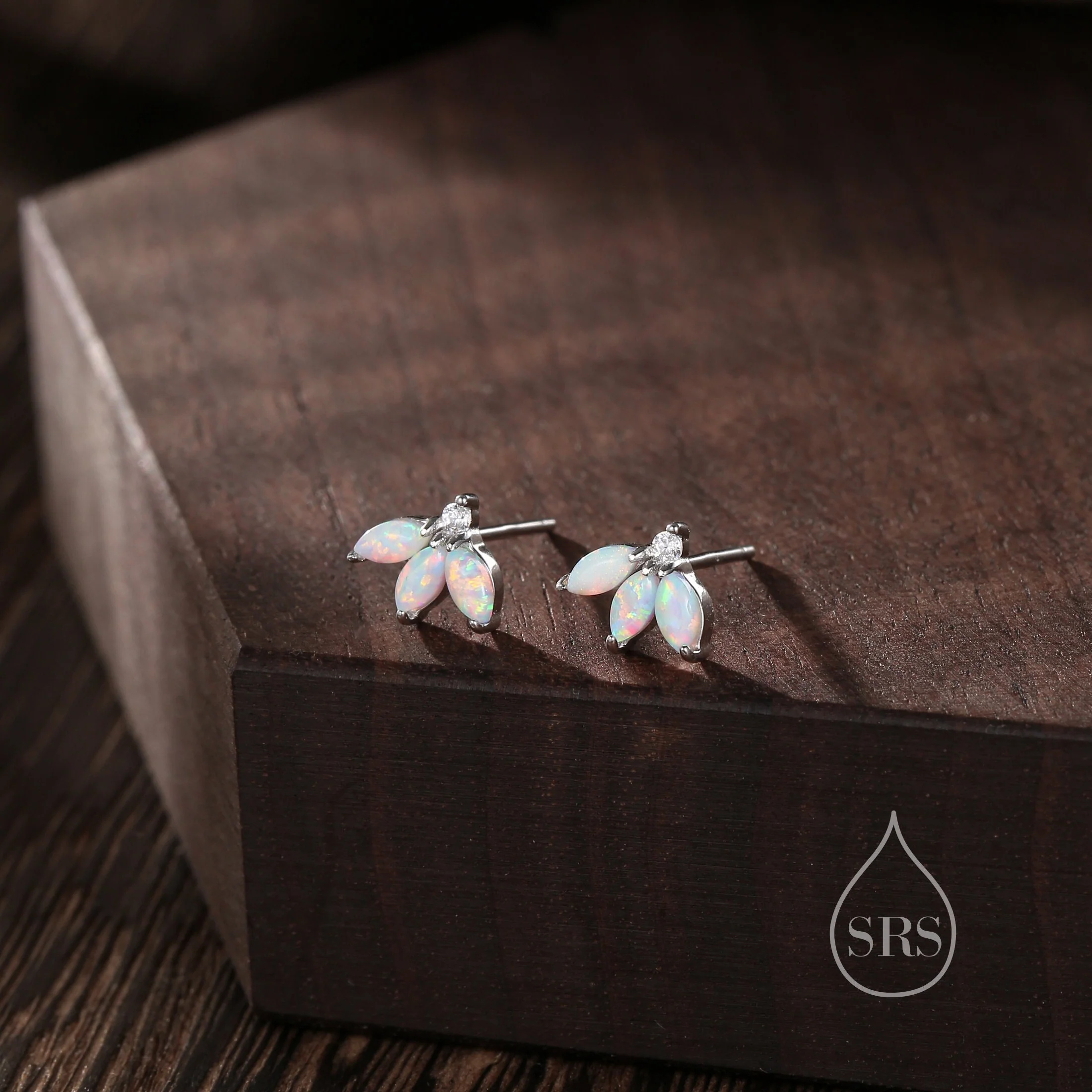 Sterling Silver White Opal Marquise Cluster CZ Stud Earrings, Marquise Fan Stud, Opal Crown Stud, Gold or Silver, Minimalist - Image 8