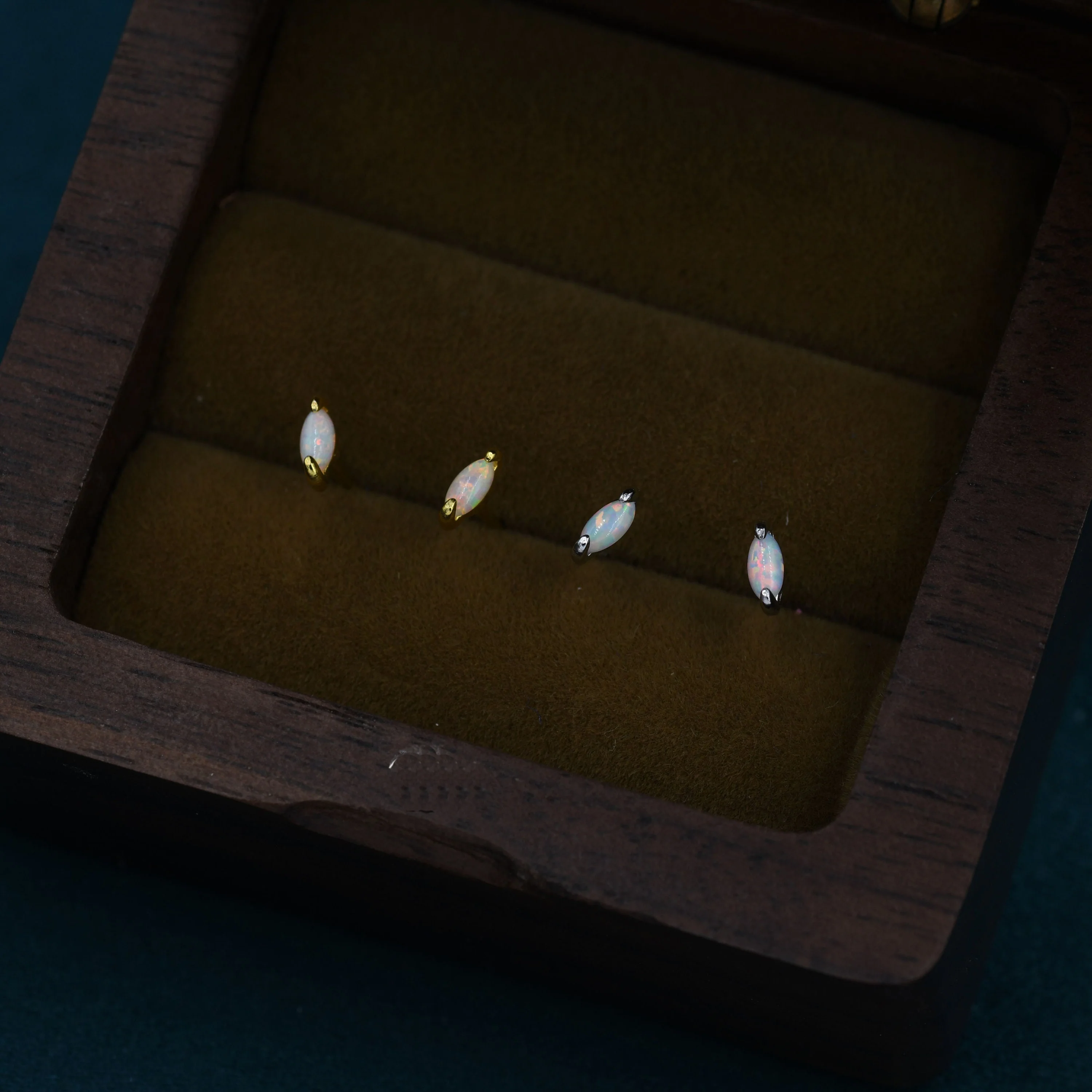 Sterling Silver White Opal Marquise Earrings Screw Back/ Flat Back/Stud Earring, Extra Tiny Marquise Opal Stud,  Gold or Rose Gold - Image 3