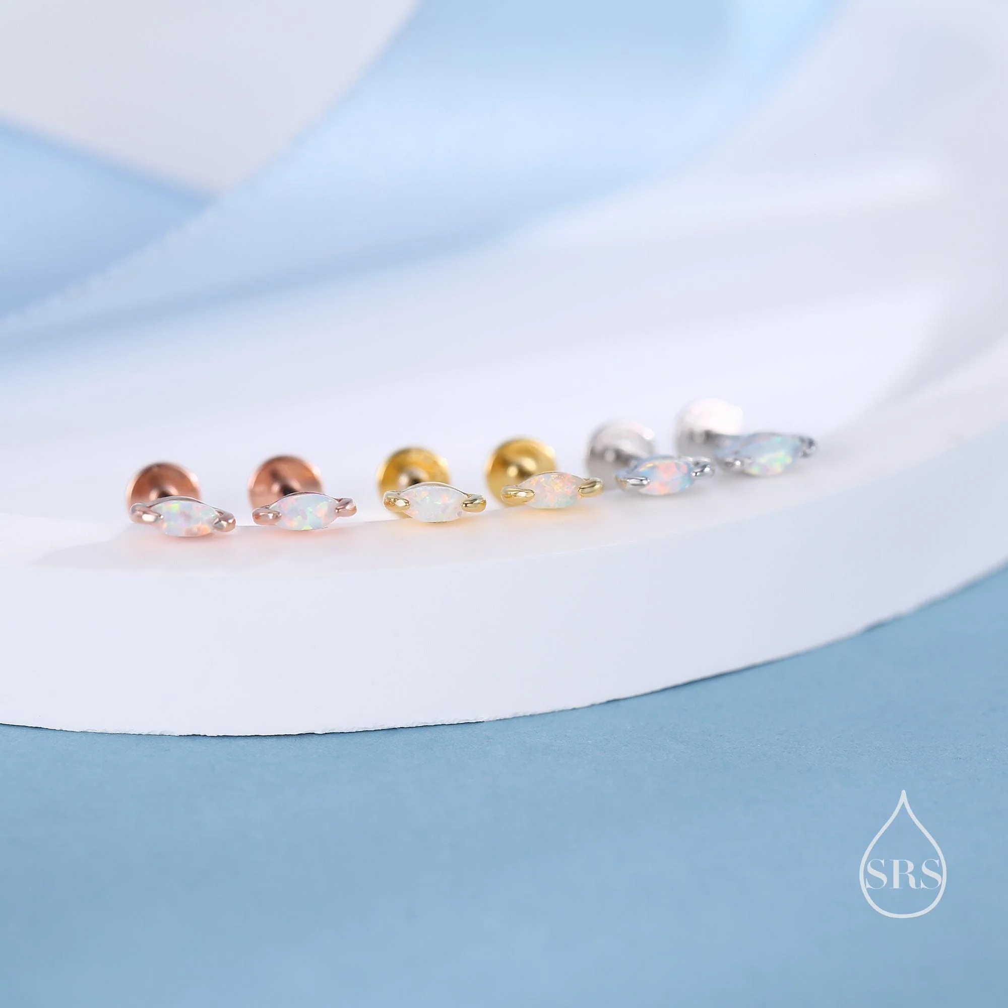 Sterling Silver White Opal Marquise Earrings, Stud Earrings or Screw Back, Extra Tiny Marquise Stud, Small Opal Stud, Gold or Silver - Image 3