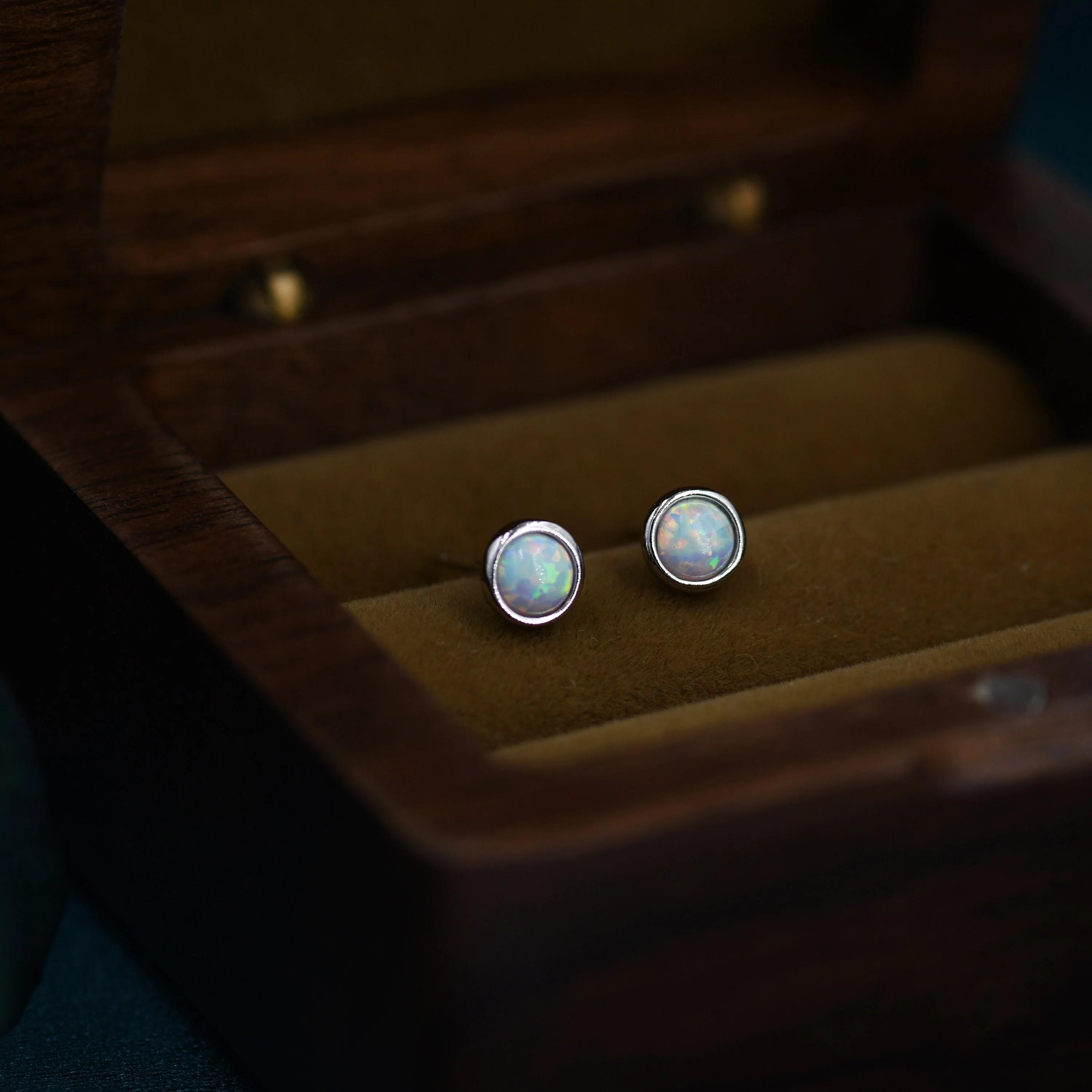 Sterling Silver White Opal Stone Crystal Stud Earrings. Gold Vermeil, Round Minimalist Dot Geometric Design. bridesmaid jewellery. - Image 8