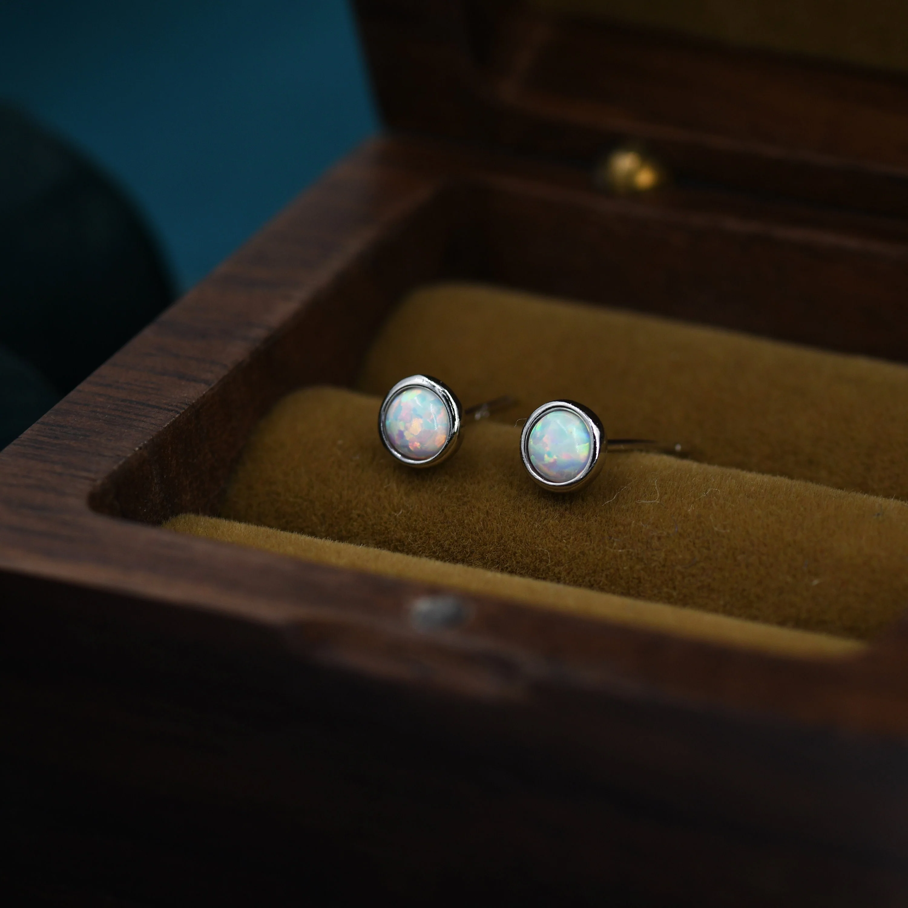 Sterling Silver White Opal Stone Crystal Stud Earrings. Gold Vermeil, Round Minimalist Dot Geometric Design. bridesmaid jewellery. - Image 9