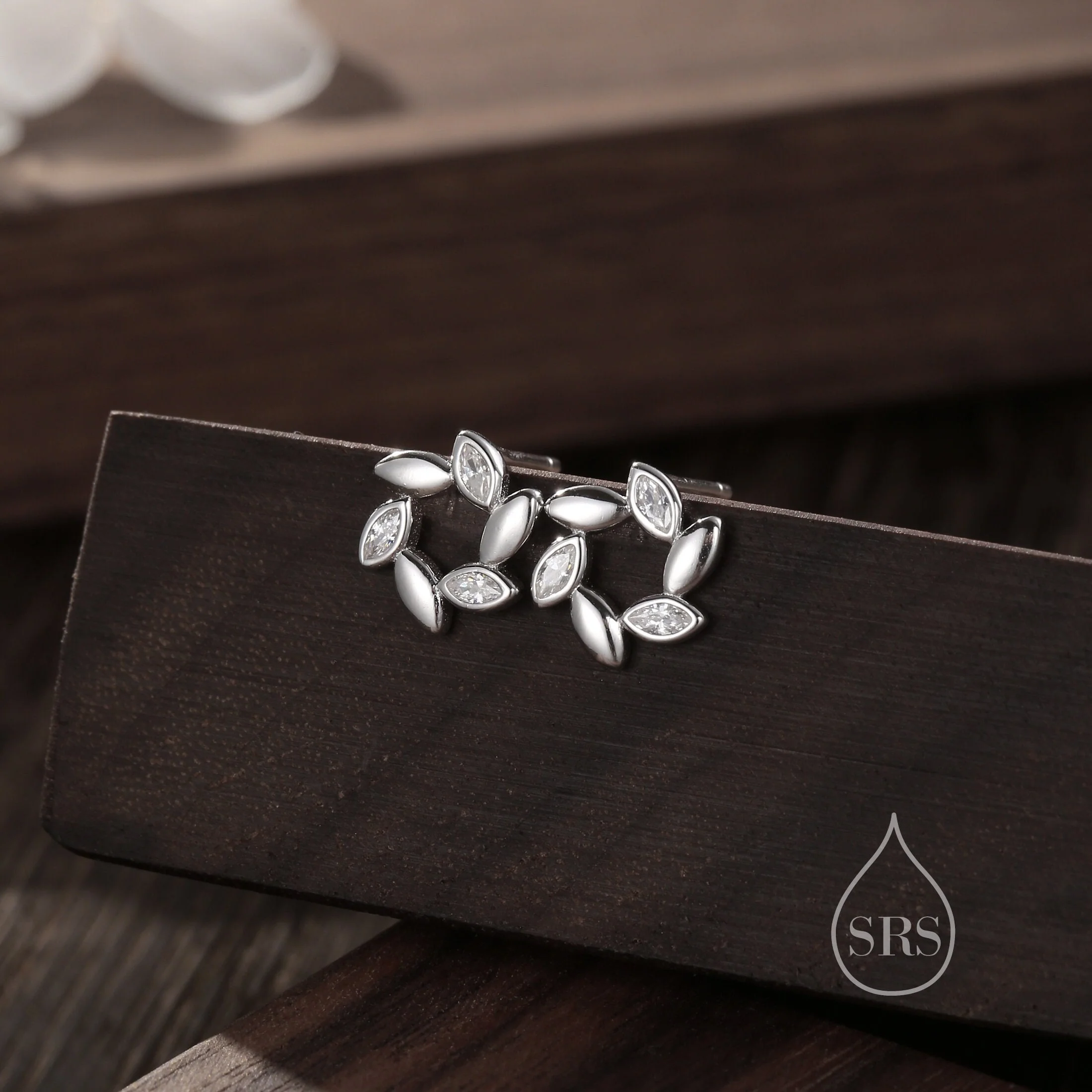 Sterling Silver Wreath Stud Earrings with Clear CZ- Silver or Gold, CZ Circle Flower Stud Earrings,  Wedding, Bridal Jewellery