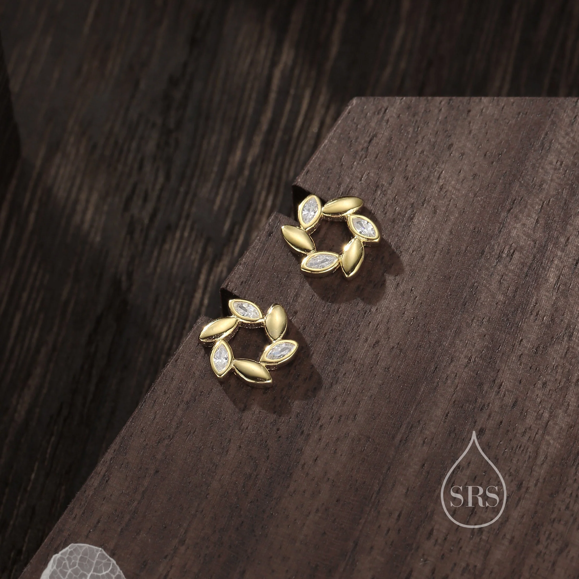 Sterling Silver Wreath Stud Earrings with Clear CZ- Silver or Gold, CZ Circle Flower Stud Earrings,  Wedding, Bridal Jewellery - Image 6
