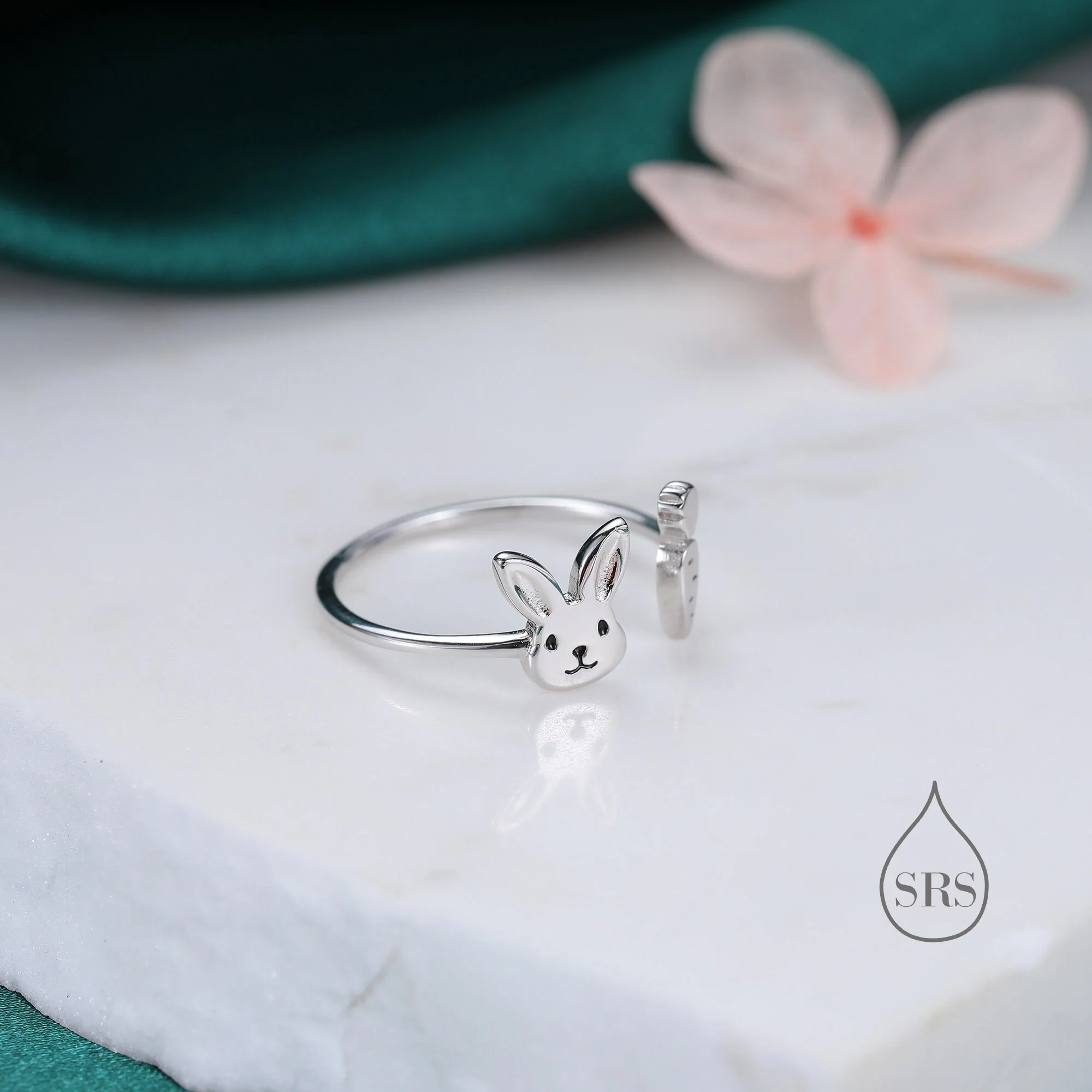 Super Cute Rabbit and Carrot Open Ring in Sterling Silver, Adjustable, Bunny and Carrot Ring, Rabbit Ring - Image 3