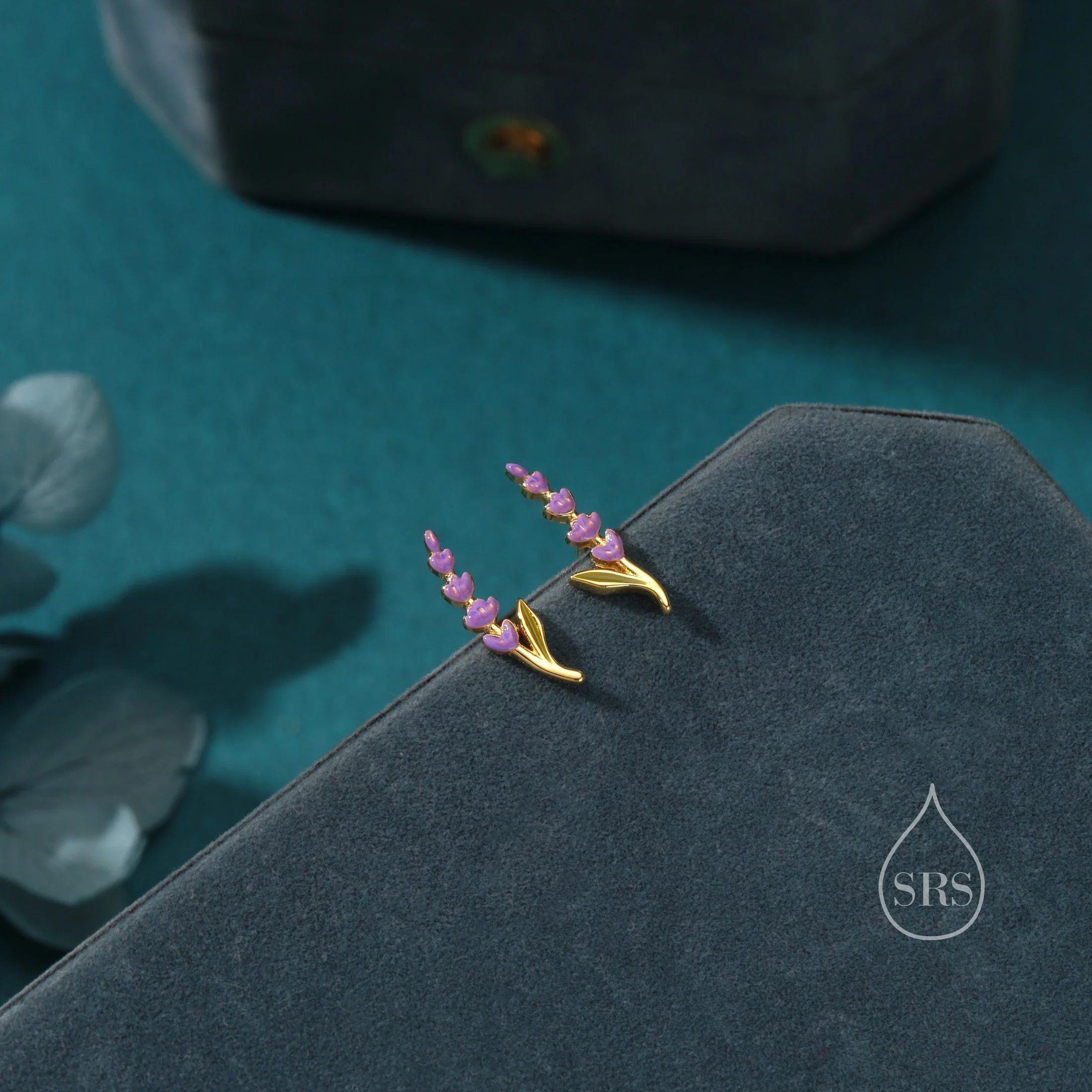 Super Tiny Sterling Silver Lavender Stud Earrings, Handpainted Enamel Lavender Earrings, Silver or Gold, Purple Lavender Earrings - Image 4