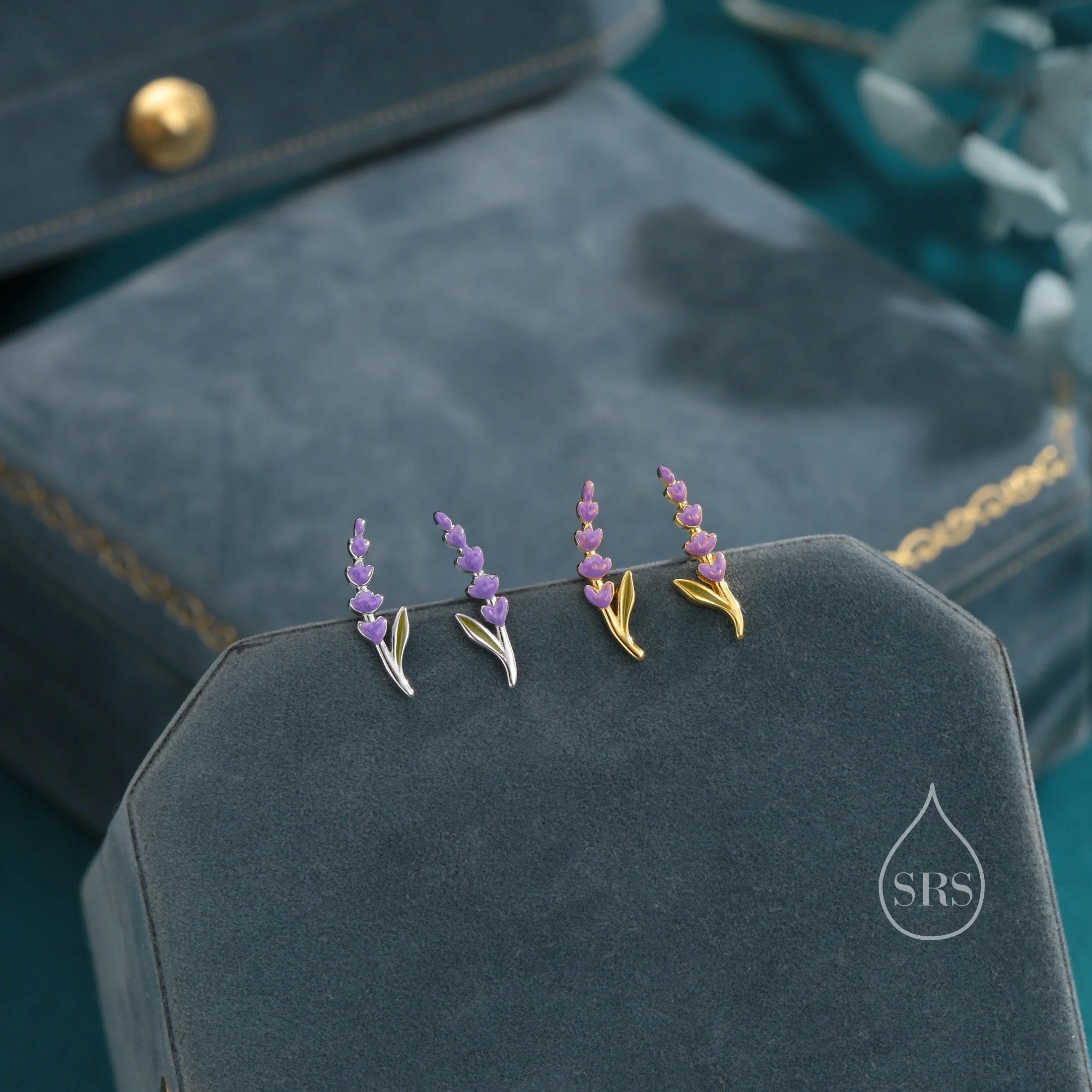 Super Tiny Sterling Silver Lavender Stud Earrings, Handpainted Enamel Lavender Earrings, Silver or Gold, Purple Lavender Earrings - Image 6