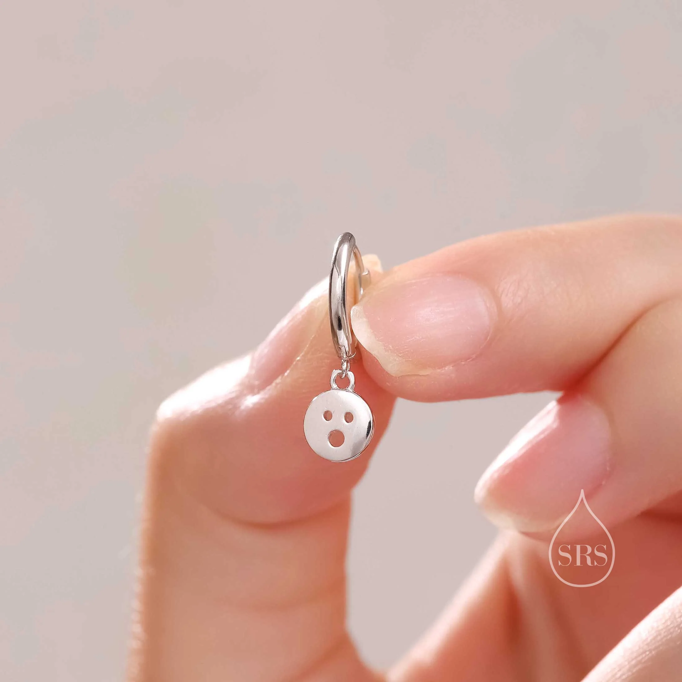 Surprise Face Huggie Hoop Earrings in Sterling Silver, Silver or Gold or Rose Gold, Sterling Silver Surprise Earrings - Image 3