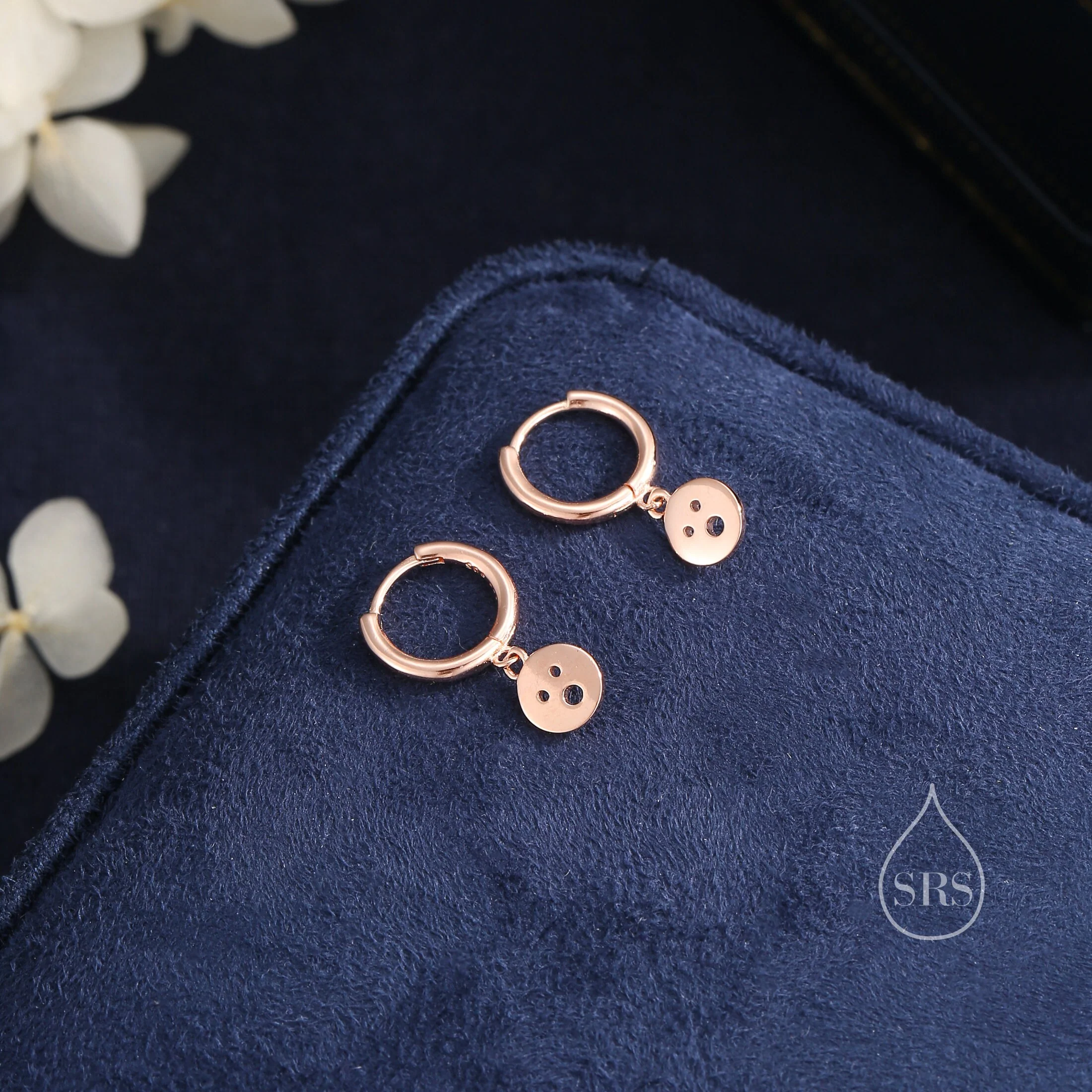 Surprise Face Huggie Hoop Earrings in Sterling Silver, Silver or Gold or Rose Gold, Sterling Silver Surprise Earrings - Image 5