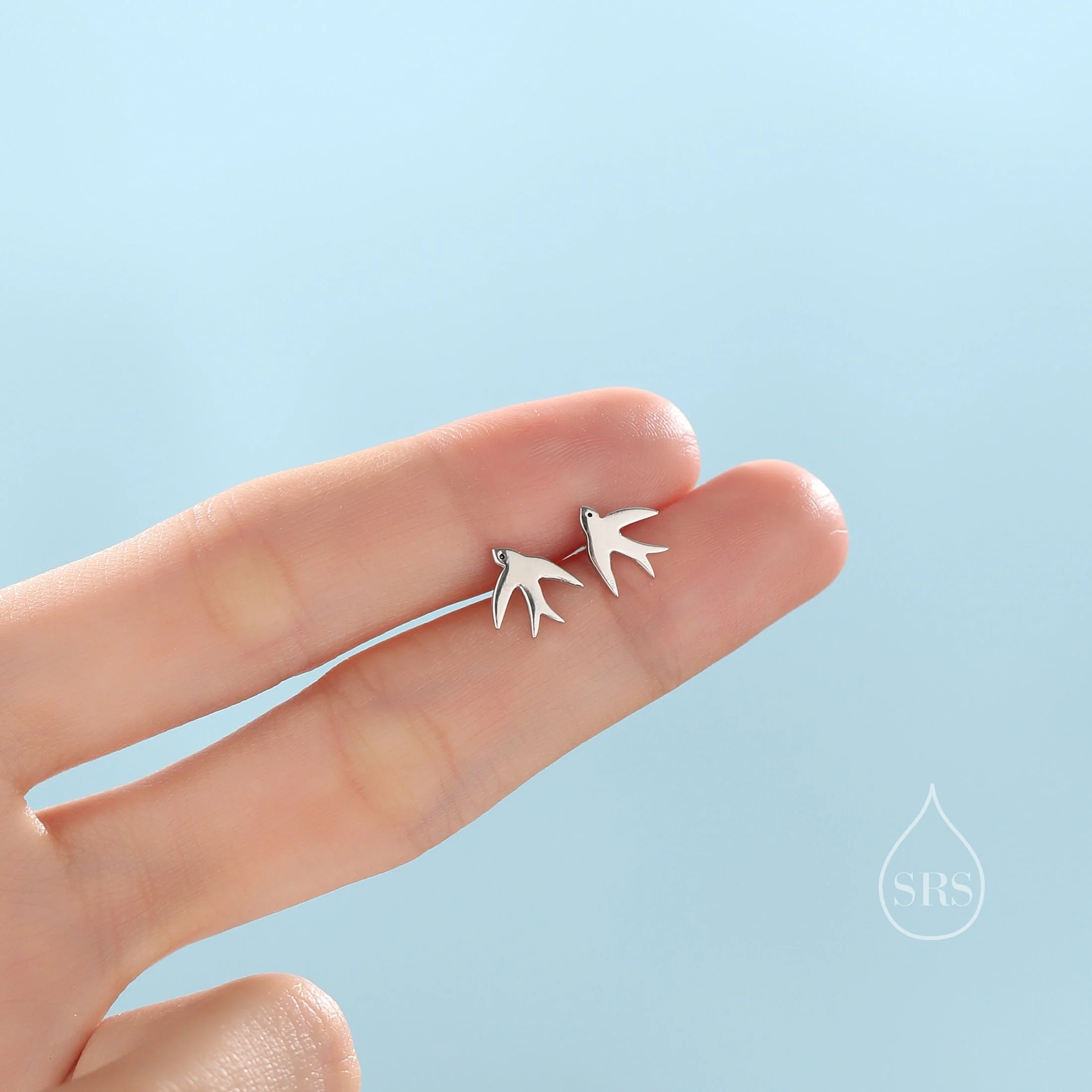 Swallow Bird Stud Earrings in Sterling Silver Flying Bird Earrings, Silver or Gold or Rose Gold, Nature Inspired Animal Earrings - Image 5