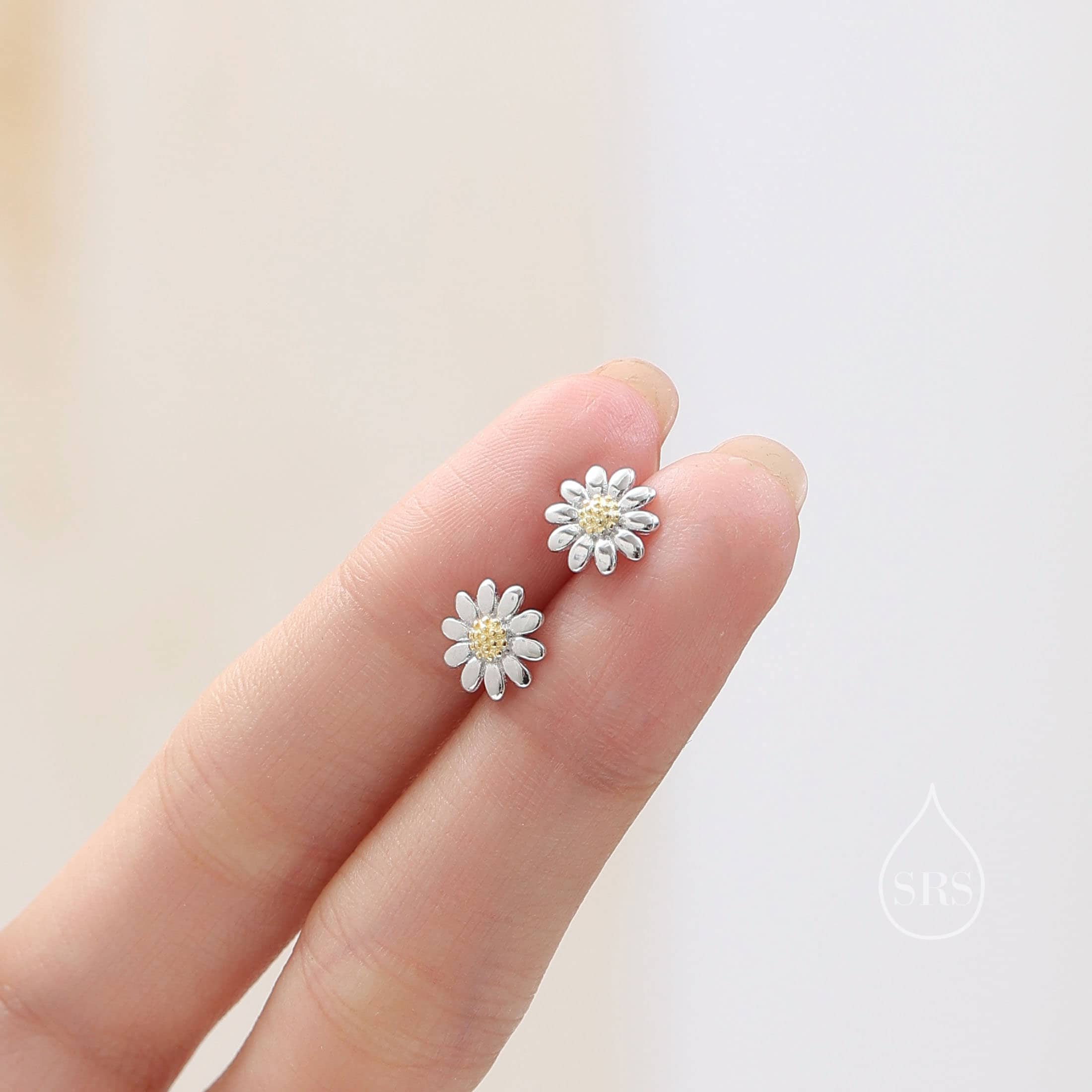 Sweet Daisy Stud Earrings in Sterling Silver, Silver and 18ct Gold, Flower Stud Earrings, Nature Inspired Floral and Plant Earrings - Image 5