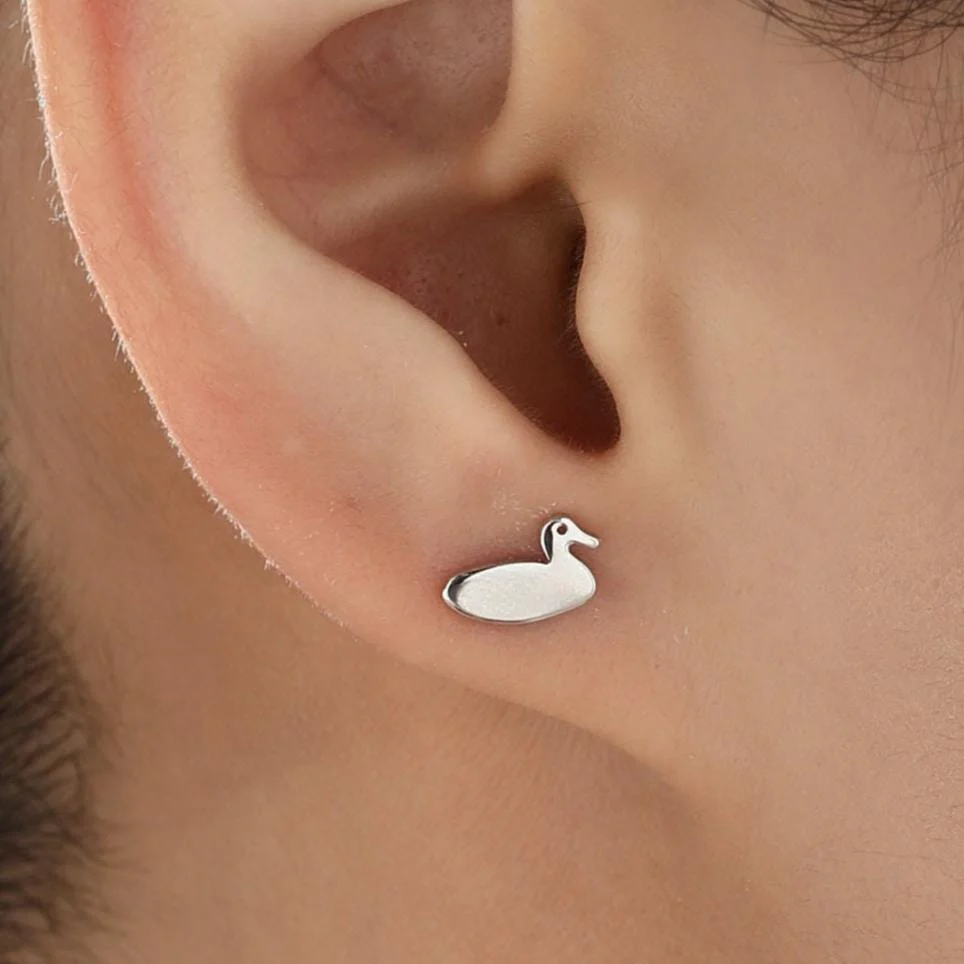 Swimming Duck Stud Earrings in Sterling Silver, Silver or Gold or Rose Gold, Duck Earrings, Bird Earrings, Nature Inspired Animal Earrings - Image 3