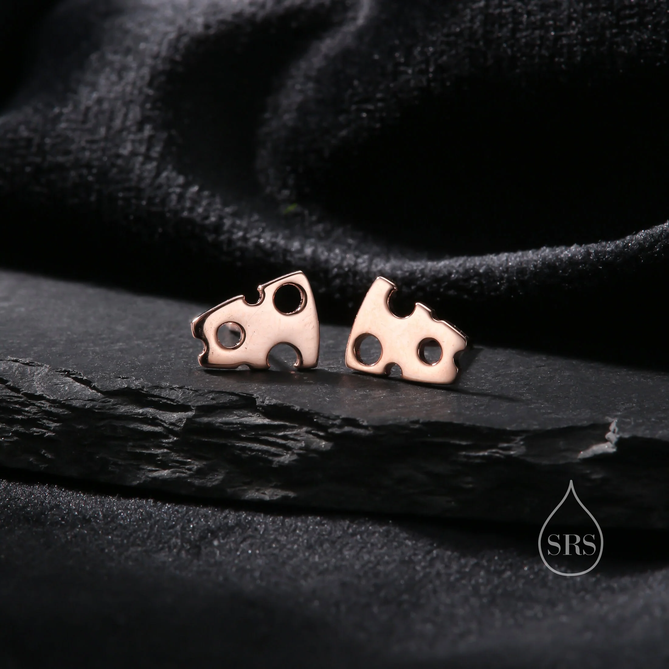 Swiss Cheese Stud Earrings in Sterling Silver, Silver, Gold or Rose Gold, Cute Fun Quirky Jewellery, Jewelry Gift for Her - Image 4
