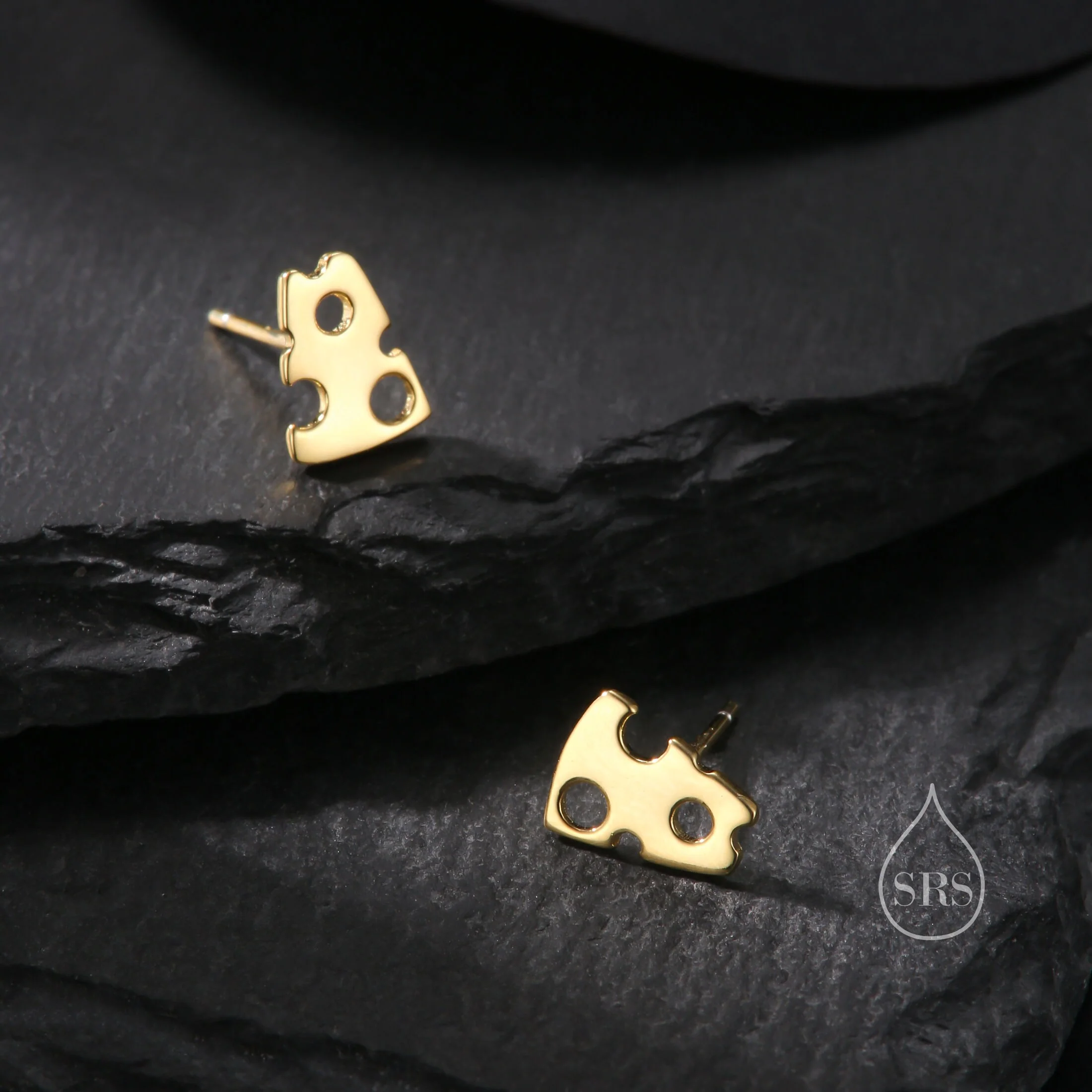 Swiss Cheese Stud Earrings in Sterling Silver, Silver, Gold or Rose Gold, Cute Fun Quirky Jewellery, Jewelry Gift for Her - Image 5
