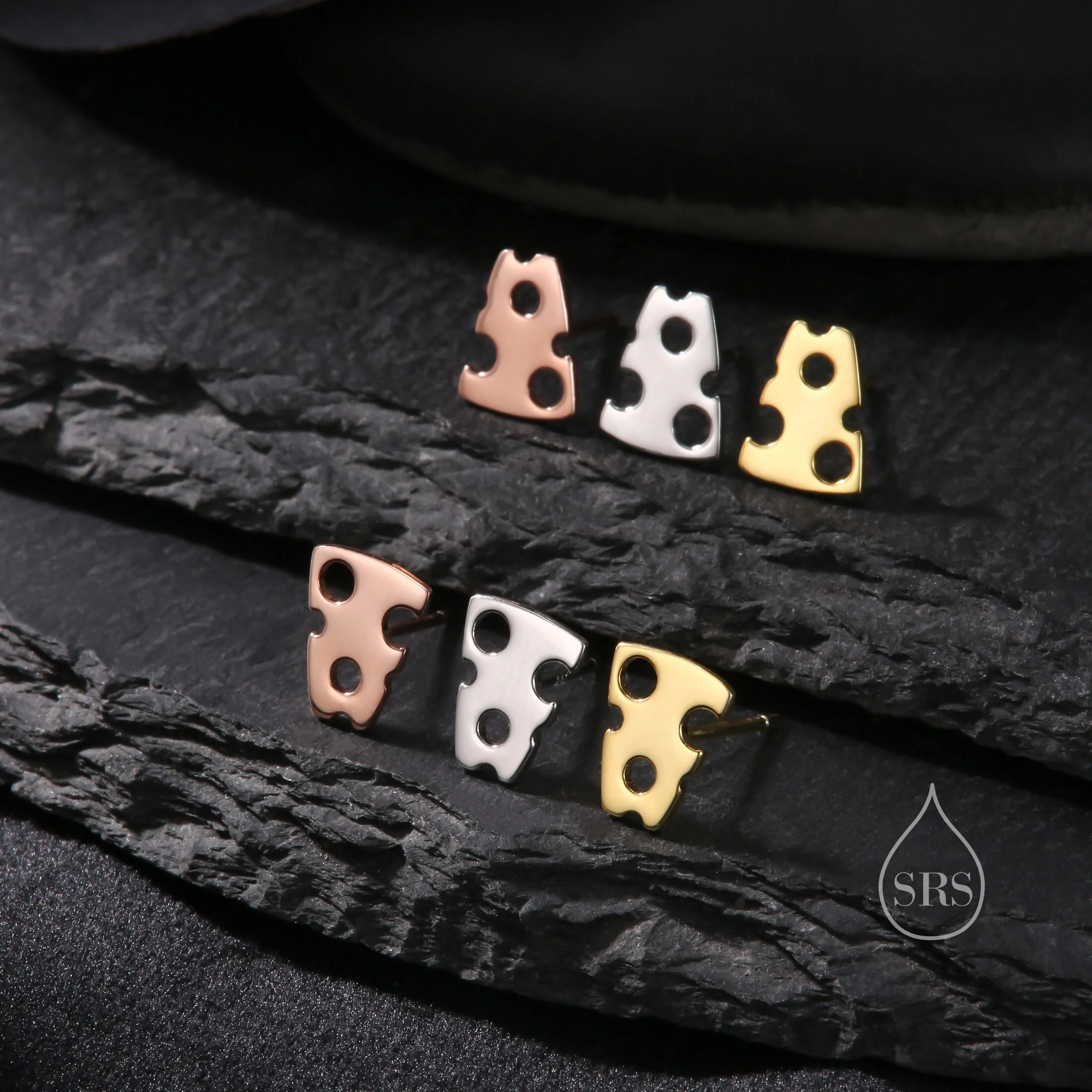 Swiss Cheese Stud Earrings in Sterling Silver, Silver, Gold or Rose Gold, Cute Fun Quirky Jewellery, Jewelry Gift for Her - Image 6