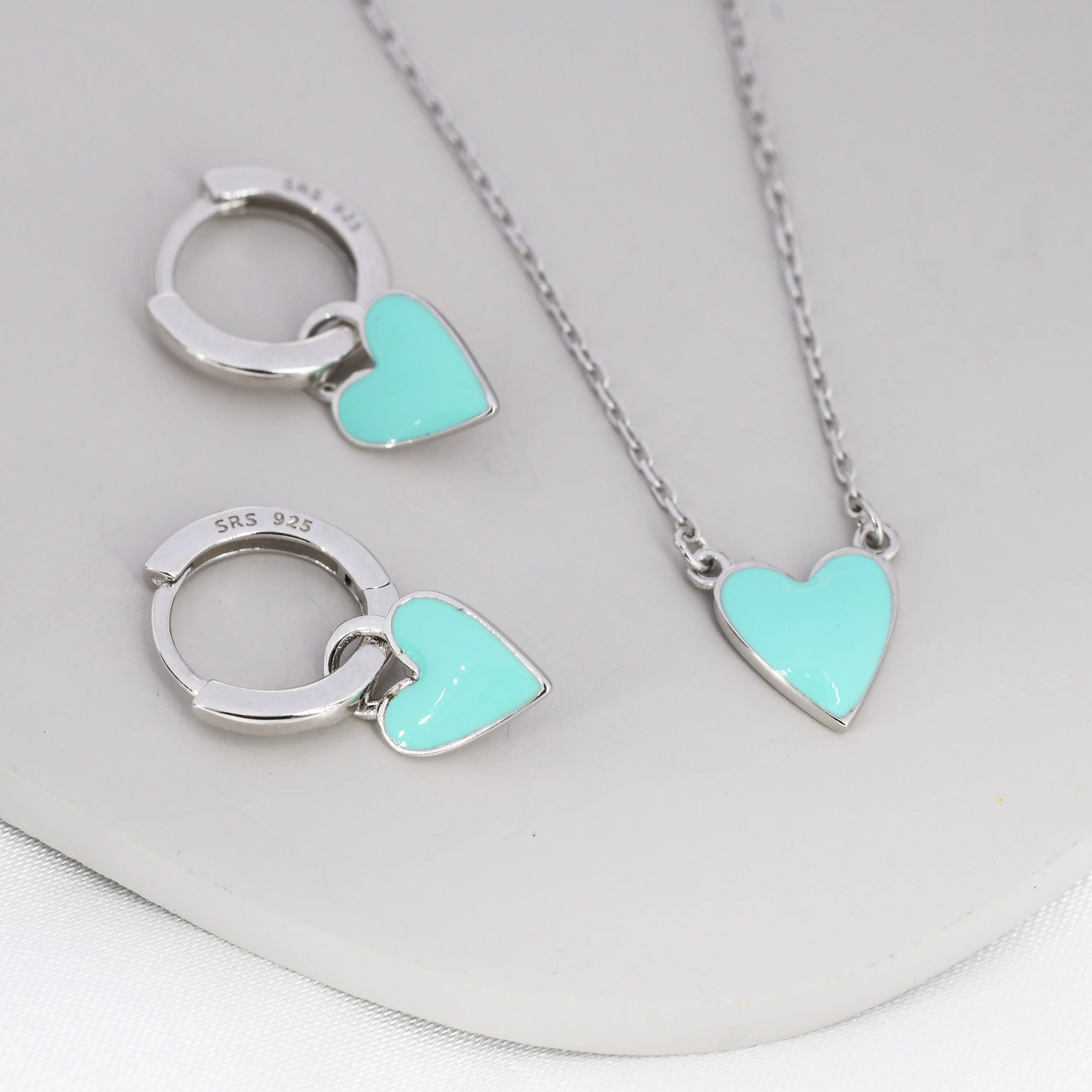 Teal Blue Enamel Heart Pendant Necklace in Sterling Silver, Blue Heart Necklace, Dainty and Tiny - Image 9