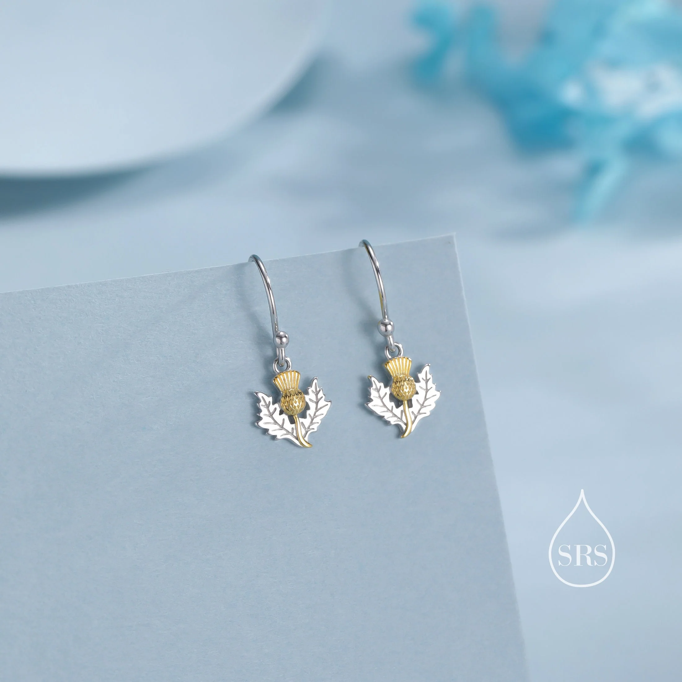 Thistle Flower Drop Hook Earrings in Sterling Silver - Scottish Flower Blossom Stud Earrings - Cute, Fun, Whimsical - Image 3