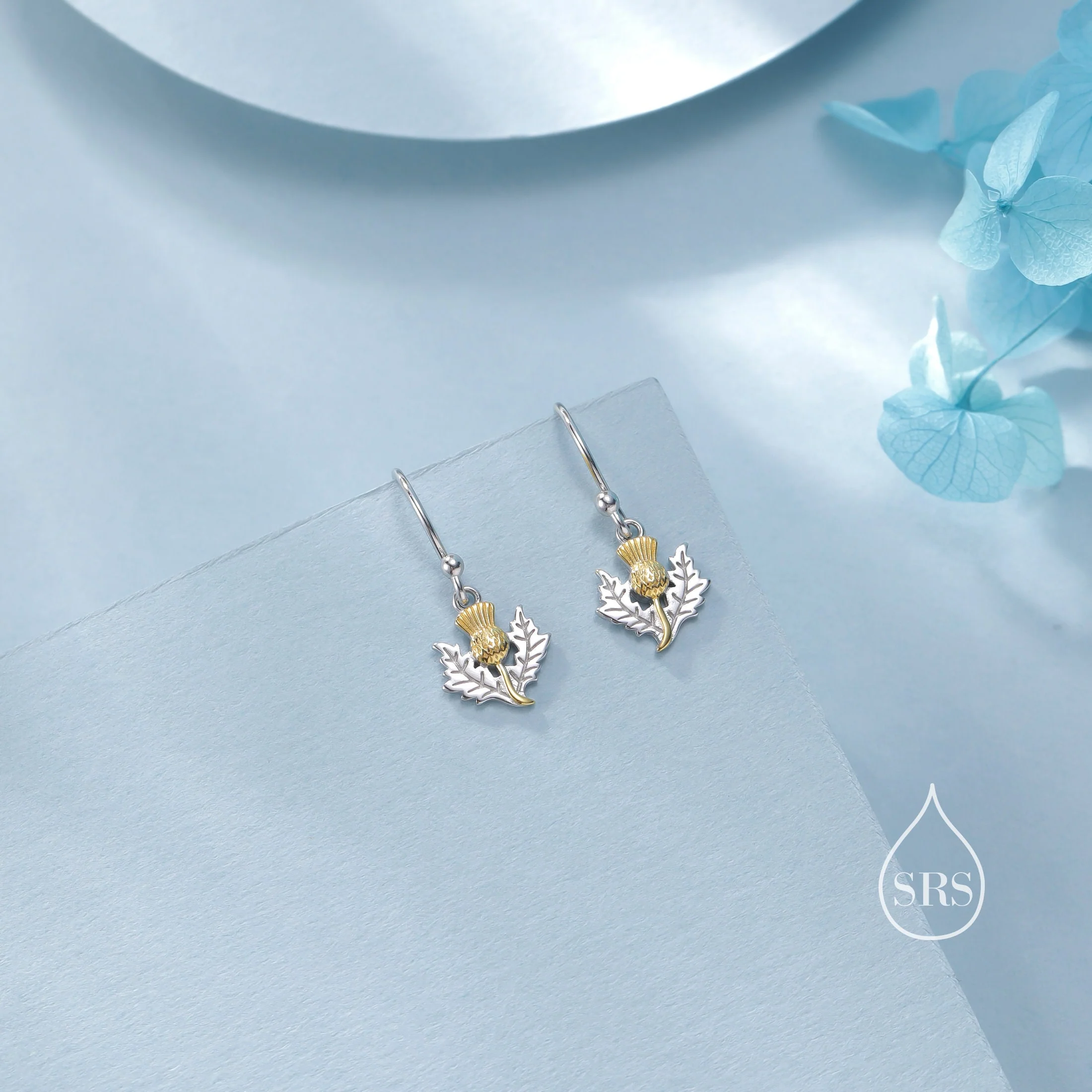 Thistle Flower Drop Hook Earrings in Sterling Silver - Scottish Flower Blossom Stud Earrings - Cute, Fun, Whimsical - Image 6