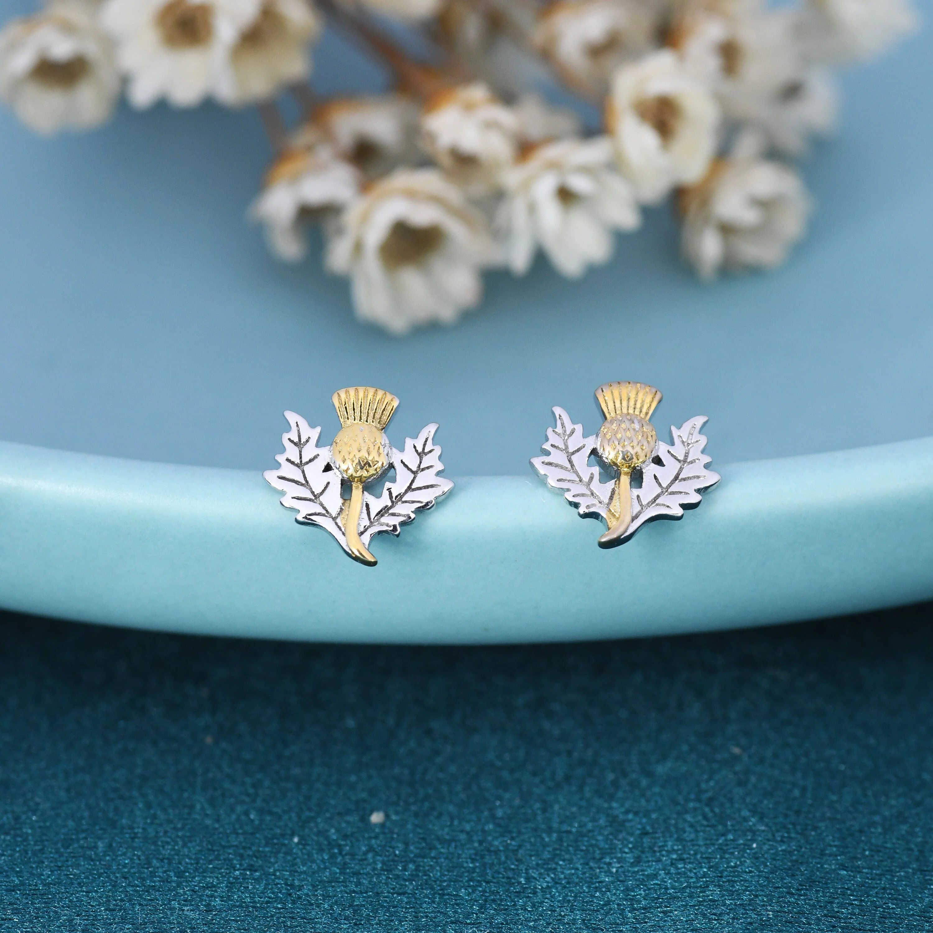 Thistle Flower Stud Earrings in Sterling Silver - Scottish Flower Blossom Stud Earrings - Cute, Fun, Whimsical - Image 2