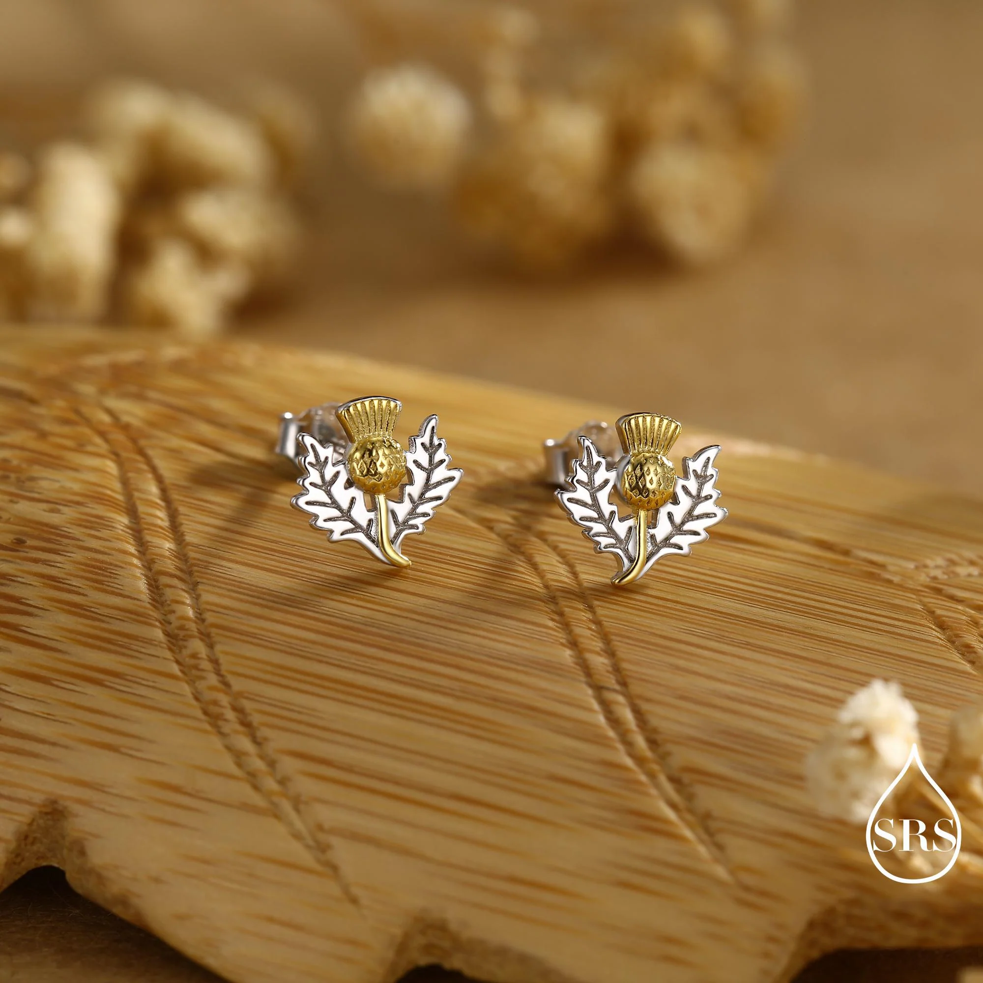 Thistle Flower Stud Earrings in Sterling Silver - Scottish Flower Blossom Stud Earrings - Cute, Fun, Whimsical - Image 4