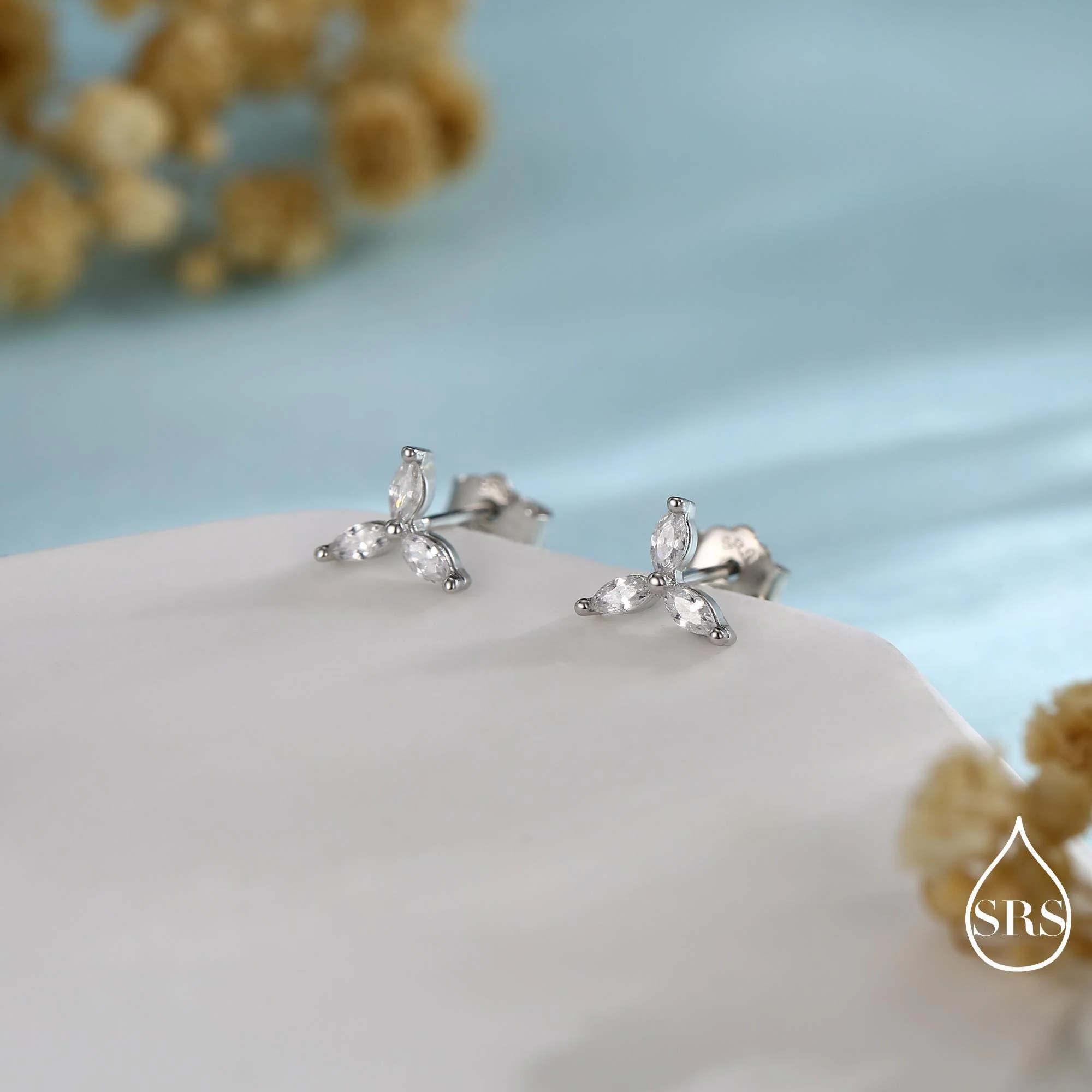 Three Marquise CZ Stud Earrings in Sterling Silver, Silver, Gold or Rose Gold, Three CZ Earrings, Trinity Earrings - Image 8