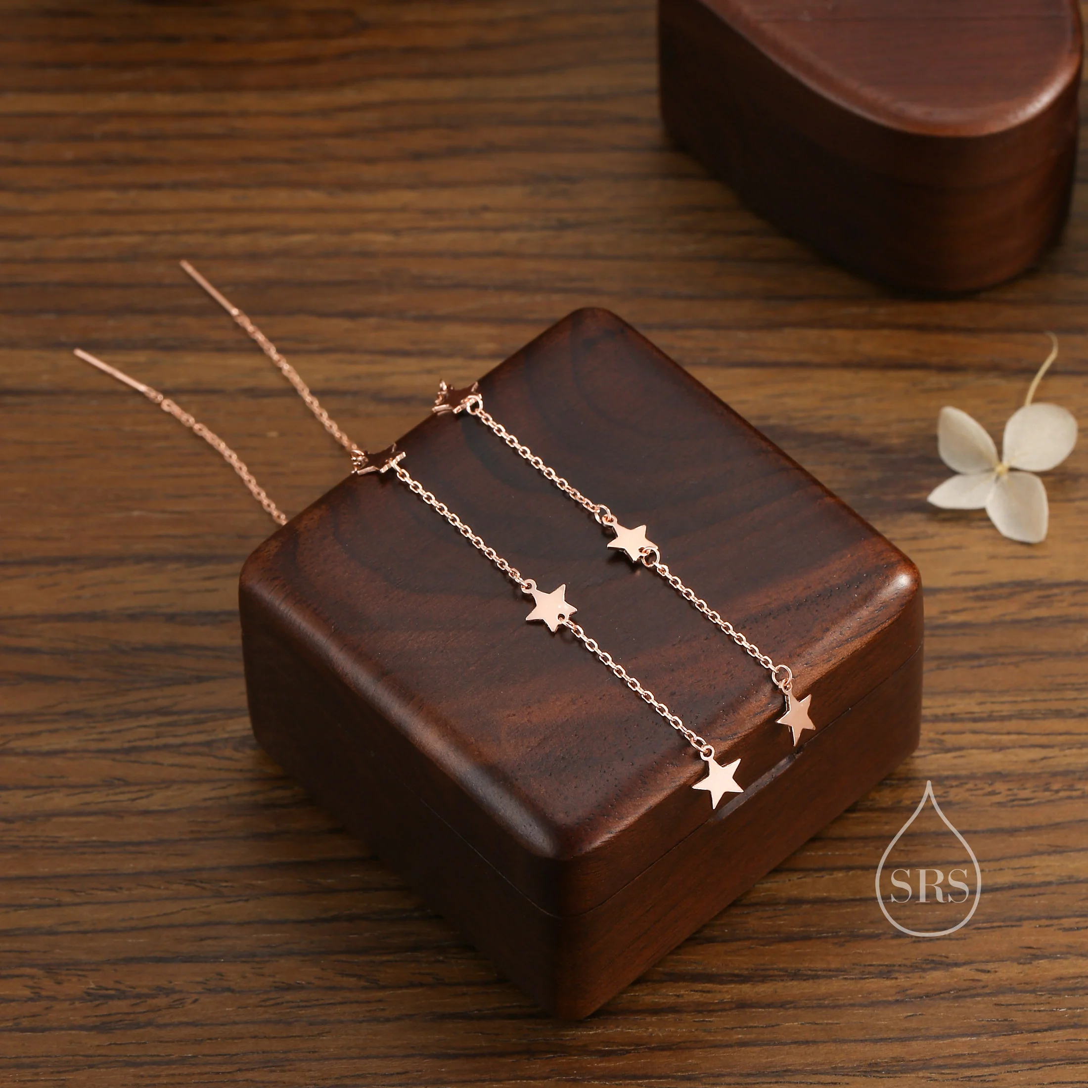 Three Star Cascade Threader Earrings in Sterling Silver, Star Ear Threaders, Silver, Gold or Rose Gold, Star Threaders, Long Threaders - Image 2