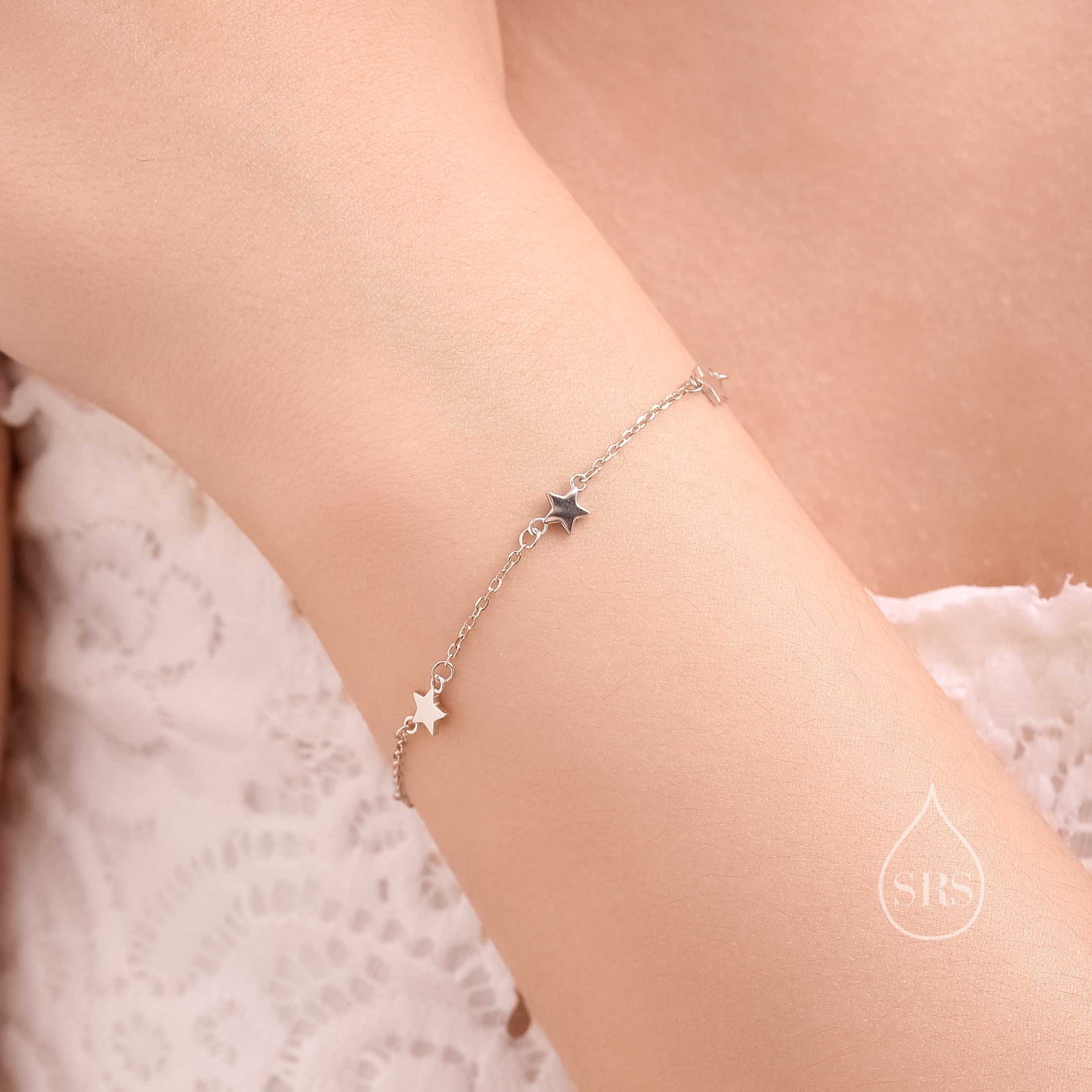 Three Star Motif Bracelet in Sterling Silver, North Star Bracelet, Sunburst Star Bracelet, Star Motif - Image 6