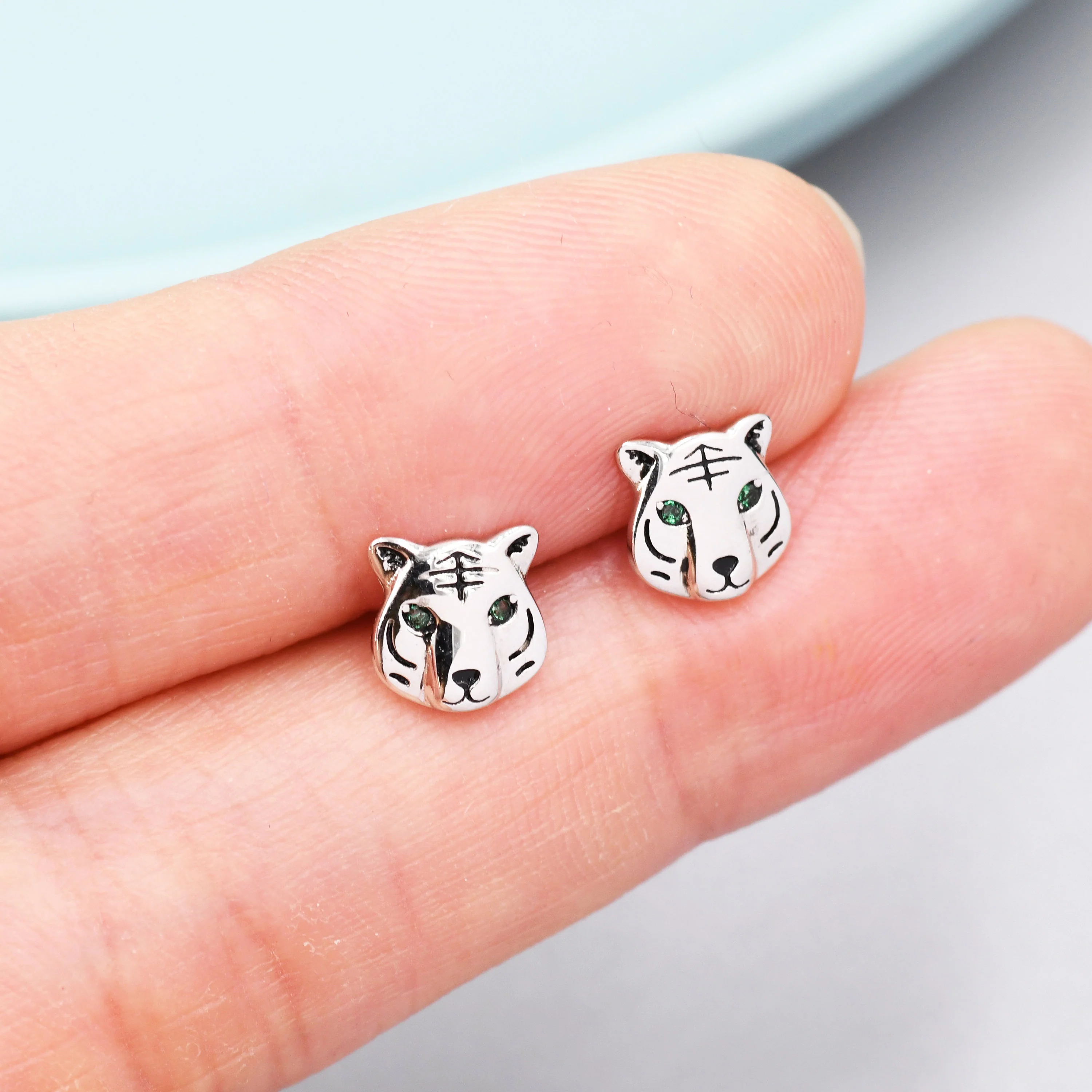 Tiger Stud Earrings in Sterling Silver, Silver or Gold, Animal Earrings, Nature Inspired - Image 6