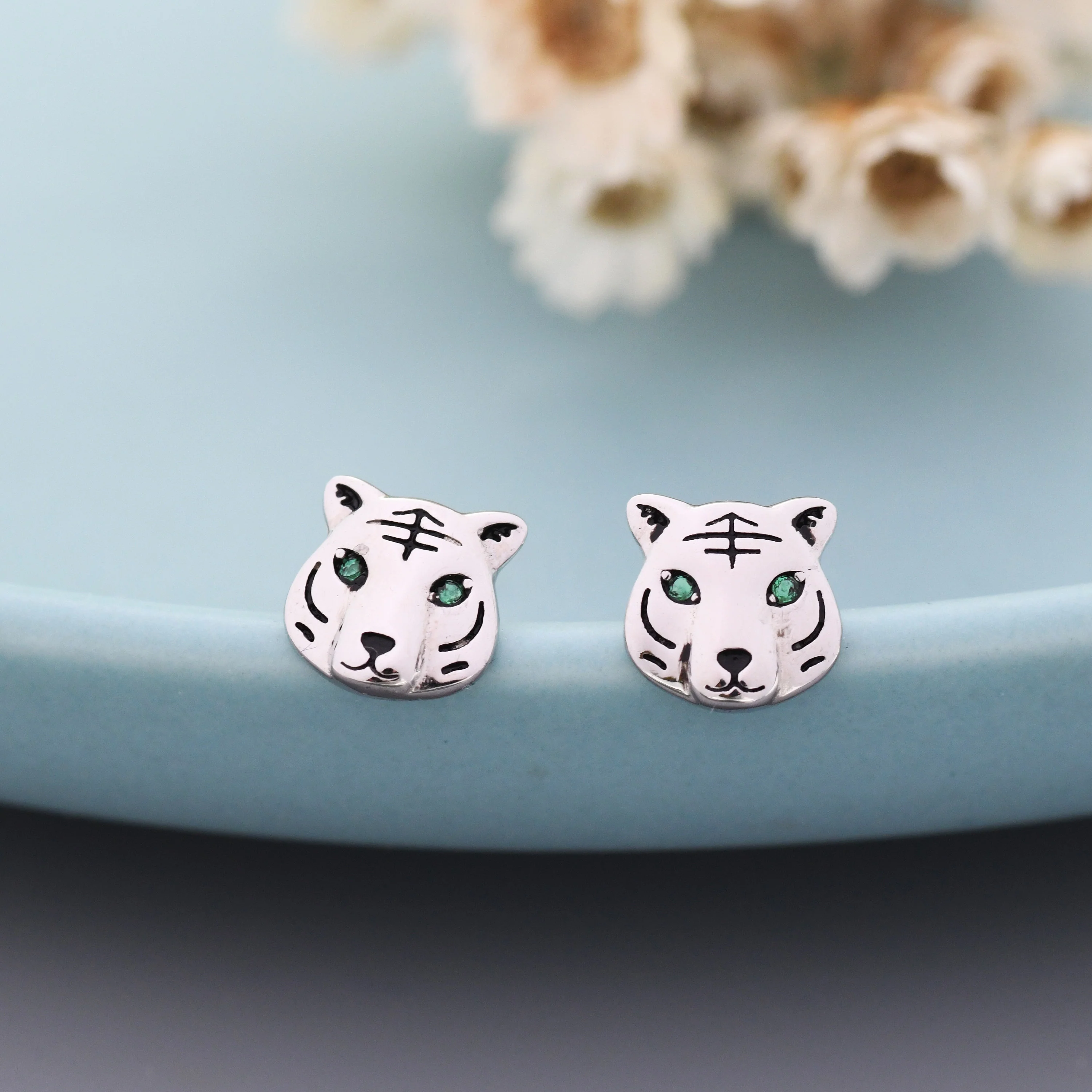 Tiger Stud Earrings in Sterling Silver, Silver or Gold, Animal Earrings, Nature Inspired - Image 7