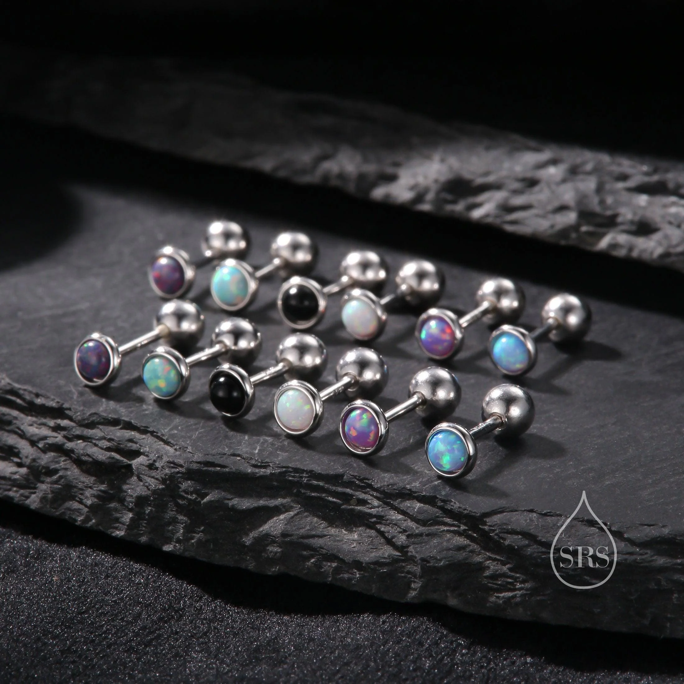 Tiny 3mm Dark Purple Opal Screw Back Earrings in Sterling Silver, Small Opal Stud, Comsic Purple Opal Screw Back Earrings, Fire Opal - Image 8