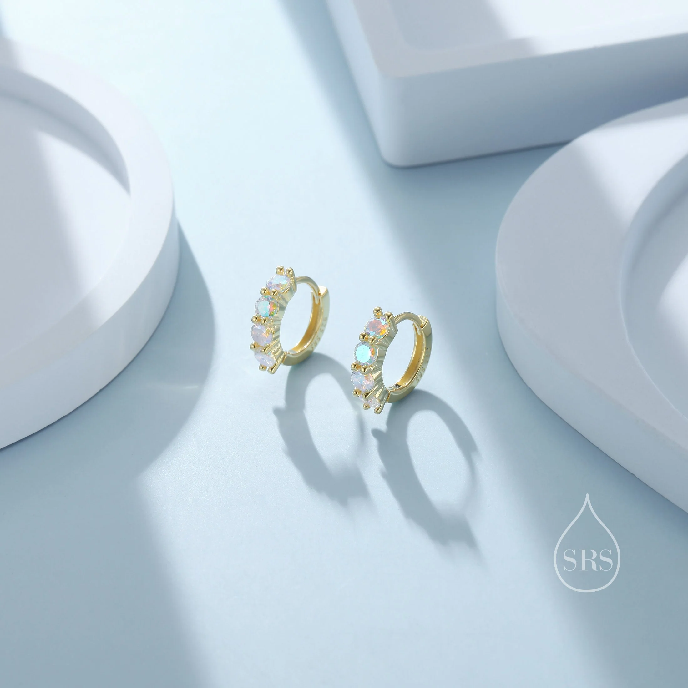Tiny 6mm Huggie Hoop Earrings in Sterling Silver, Silver or Gold, 4mm Geometric Hoop Earrings, Green, Blue, Purple, Rainbow or Clear CZ - Image 2