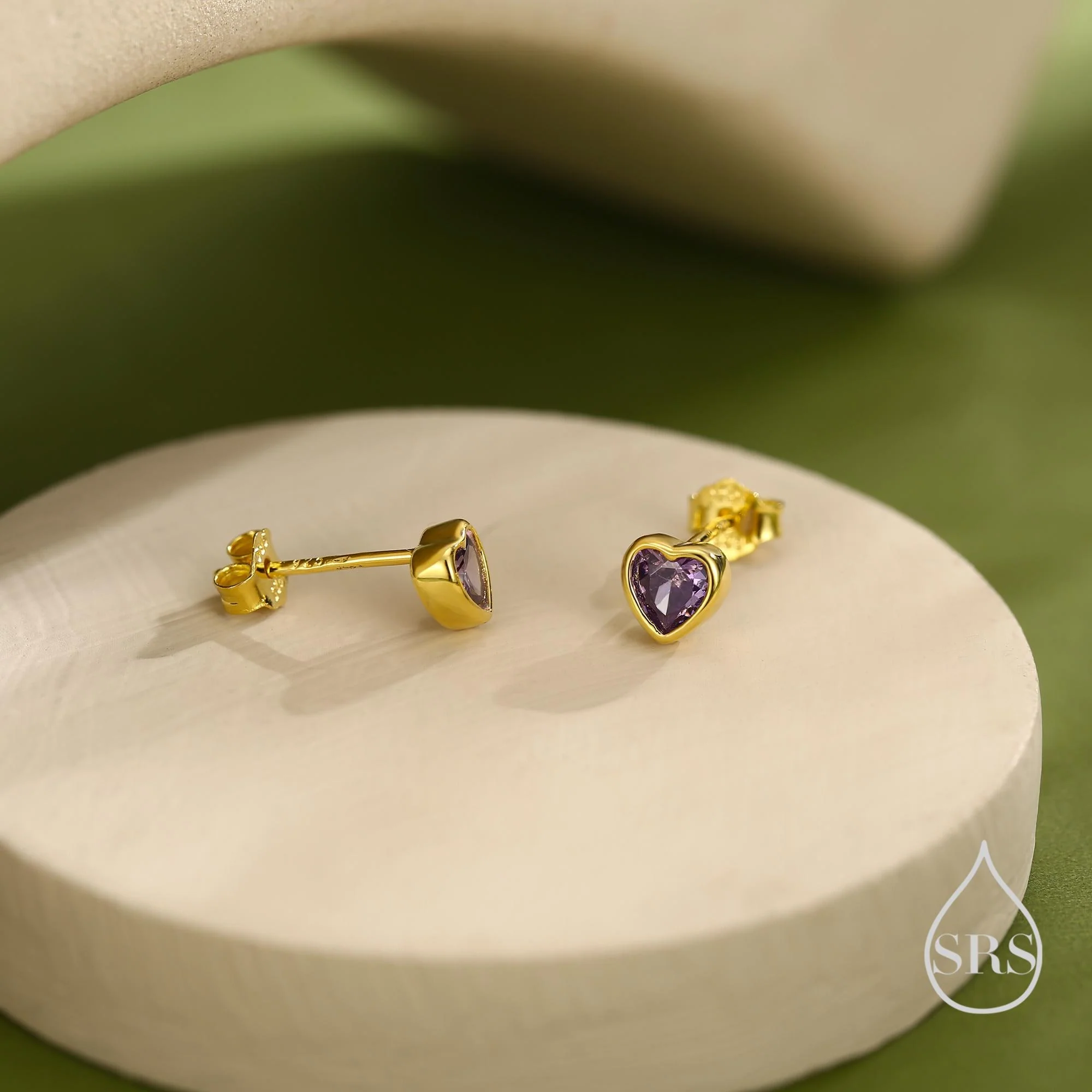 Tiny Amethyst Purple CZ Heart Stud Earrings in Sterling Silver, Silver or Gold, Purple Crystal Heart Earrings, Stacking Earrings - Image 6